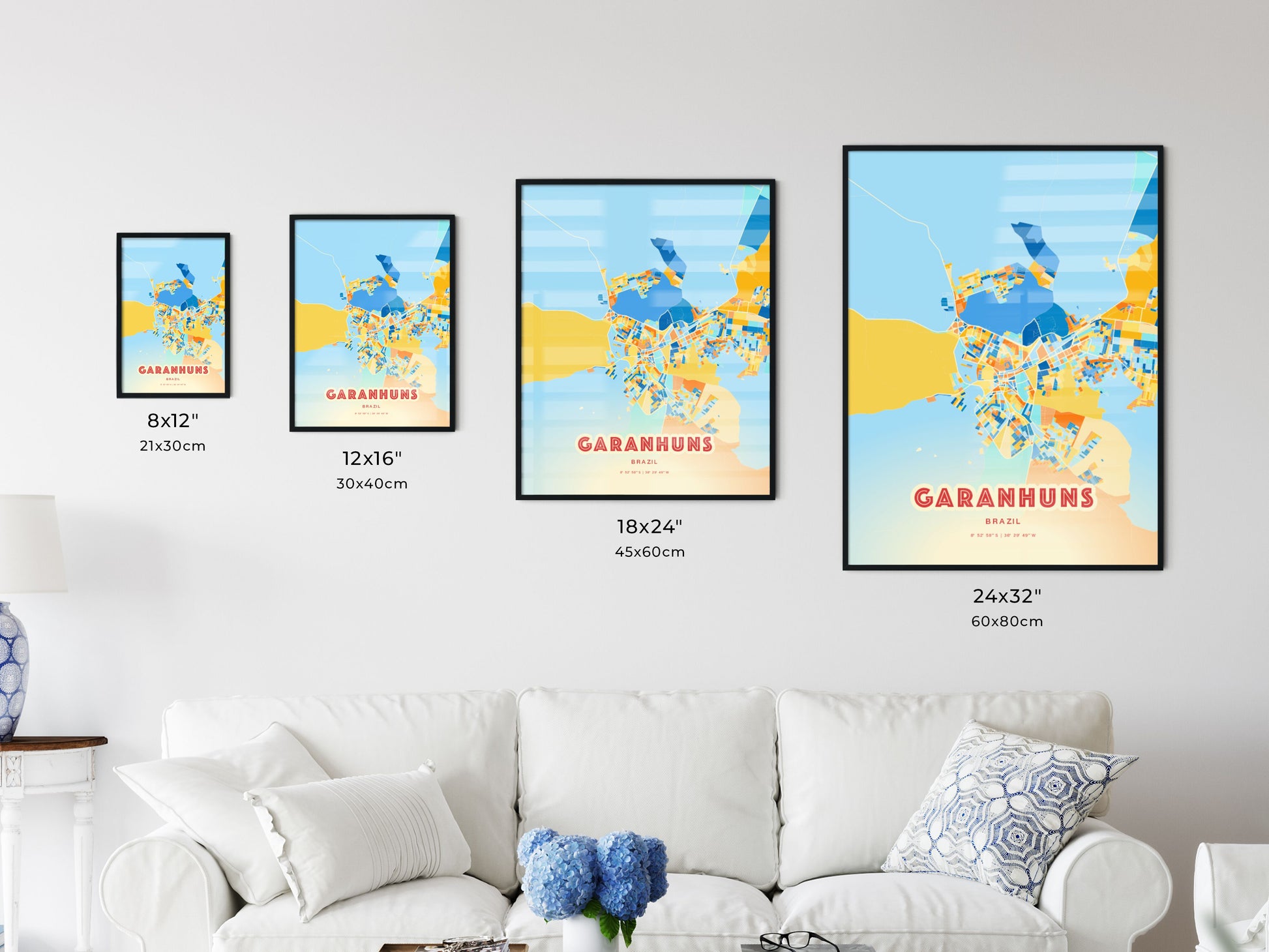 Colorful GARANHUNS BRAZIL Fine Art Map Blue Orange