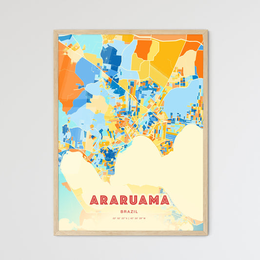 Colorful ARARUAMA BRAZIL Fine Art Map Blue Orange