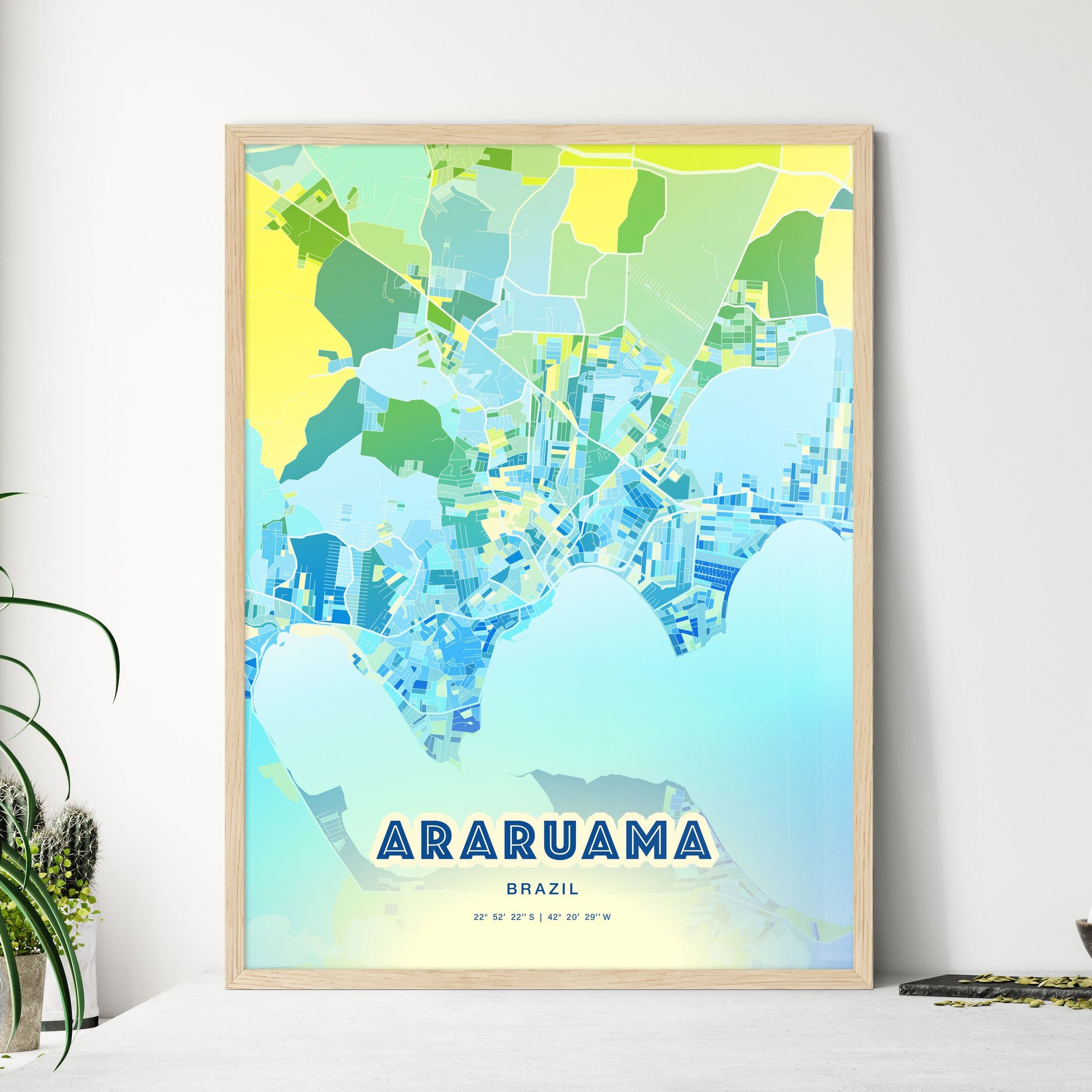 Colorful ARARUAMA BRAZIL Fine Art Map Cool Blue