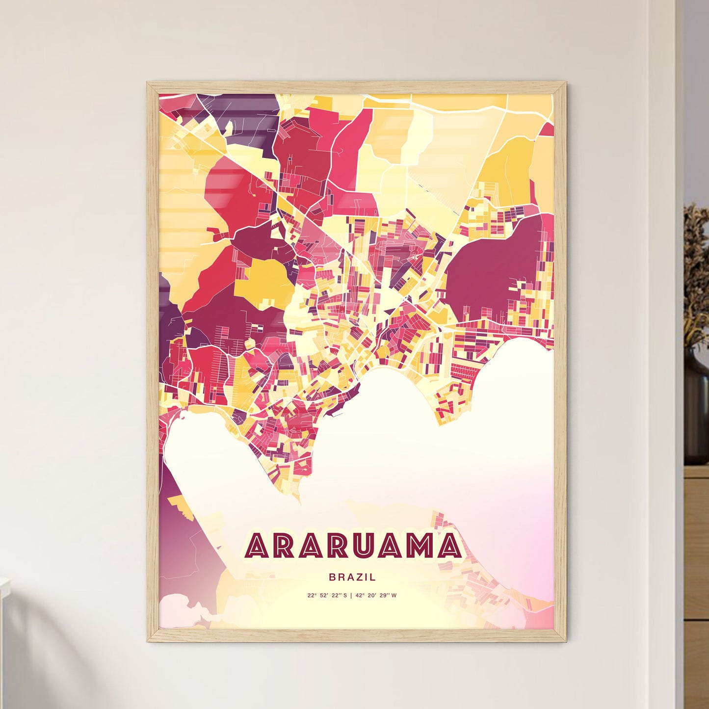 Colorful ARARUAMA BRAZIL Fine Art Map Hot Red