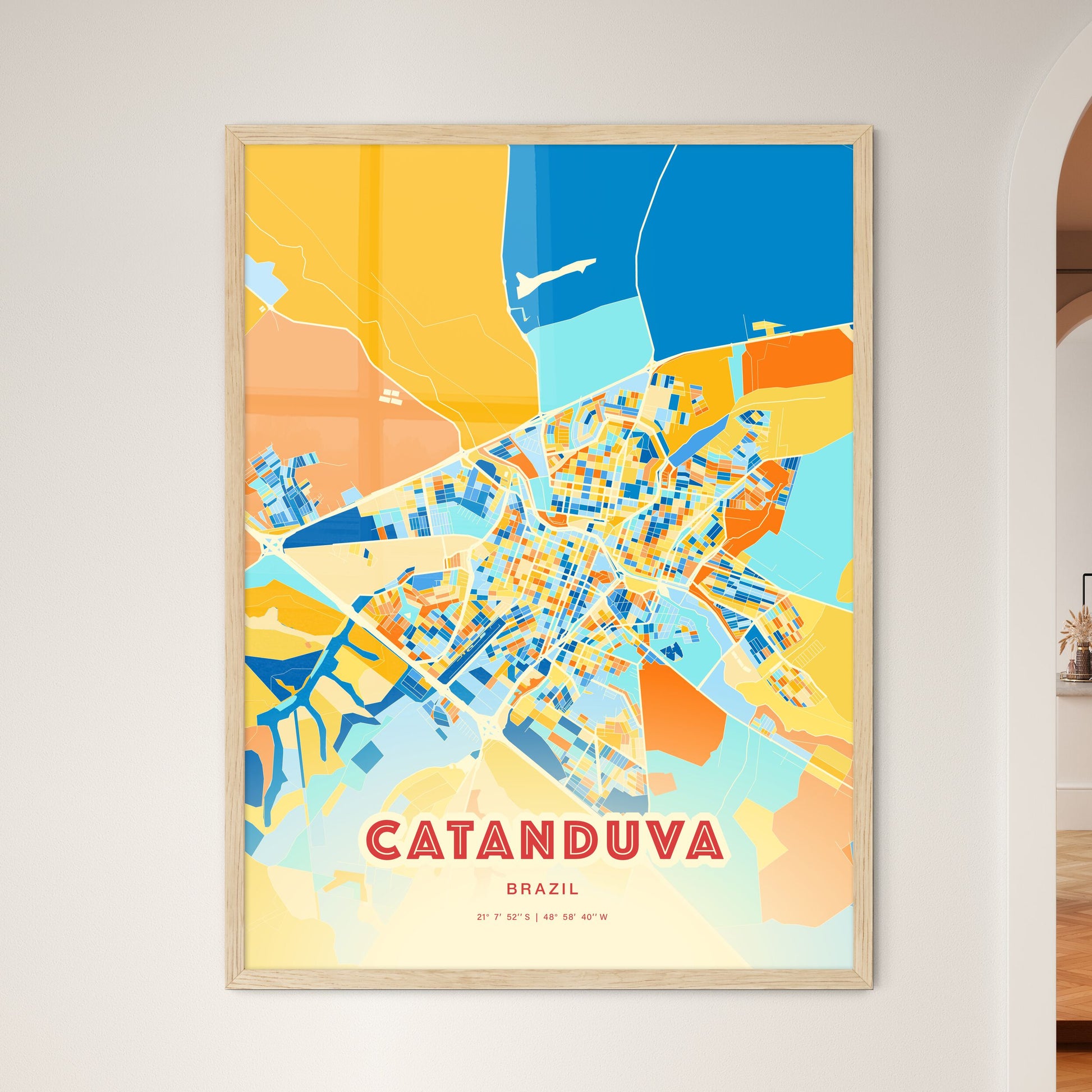 Colorful CATANDUVA BRAZIL Fine Art Map Blue Orange