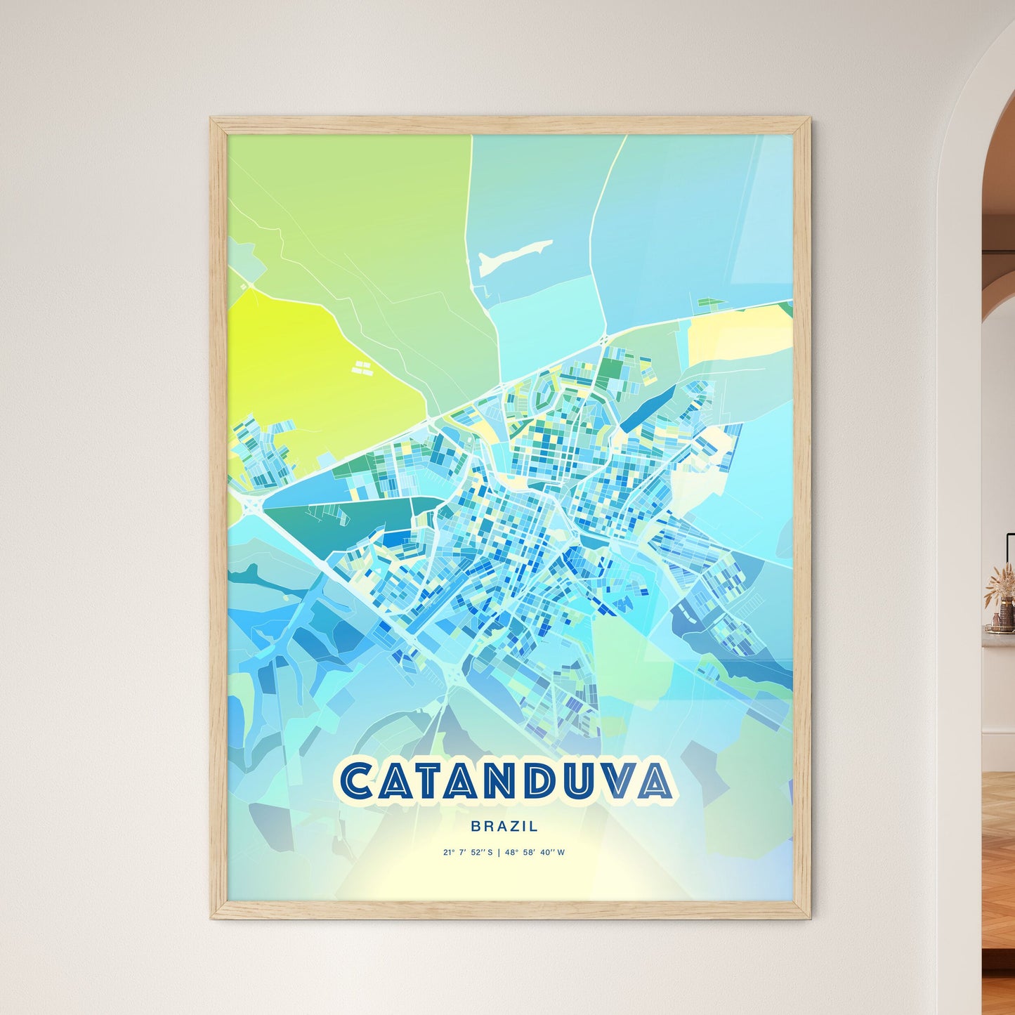 Colorful CATANDUVA BRAZIL Fine Art Map Cool Blue