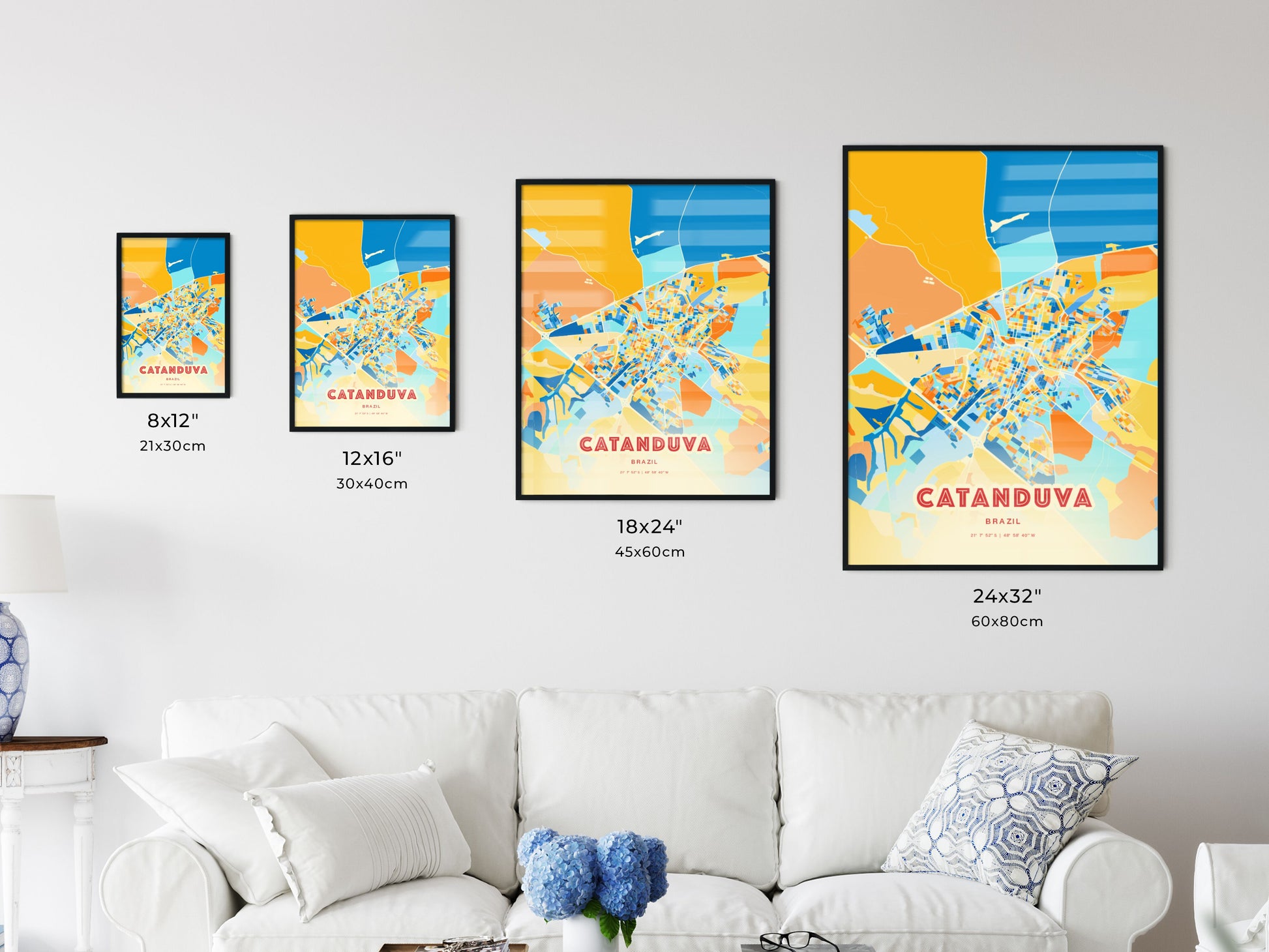 Colorful CATANDUVA BRAZIL Fine Art Map Blue Orange