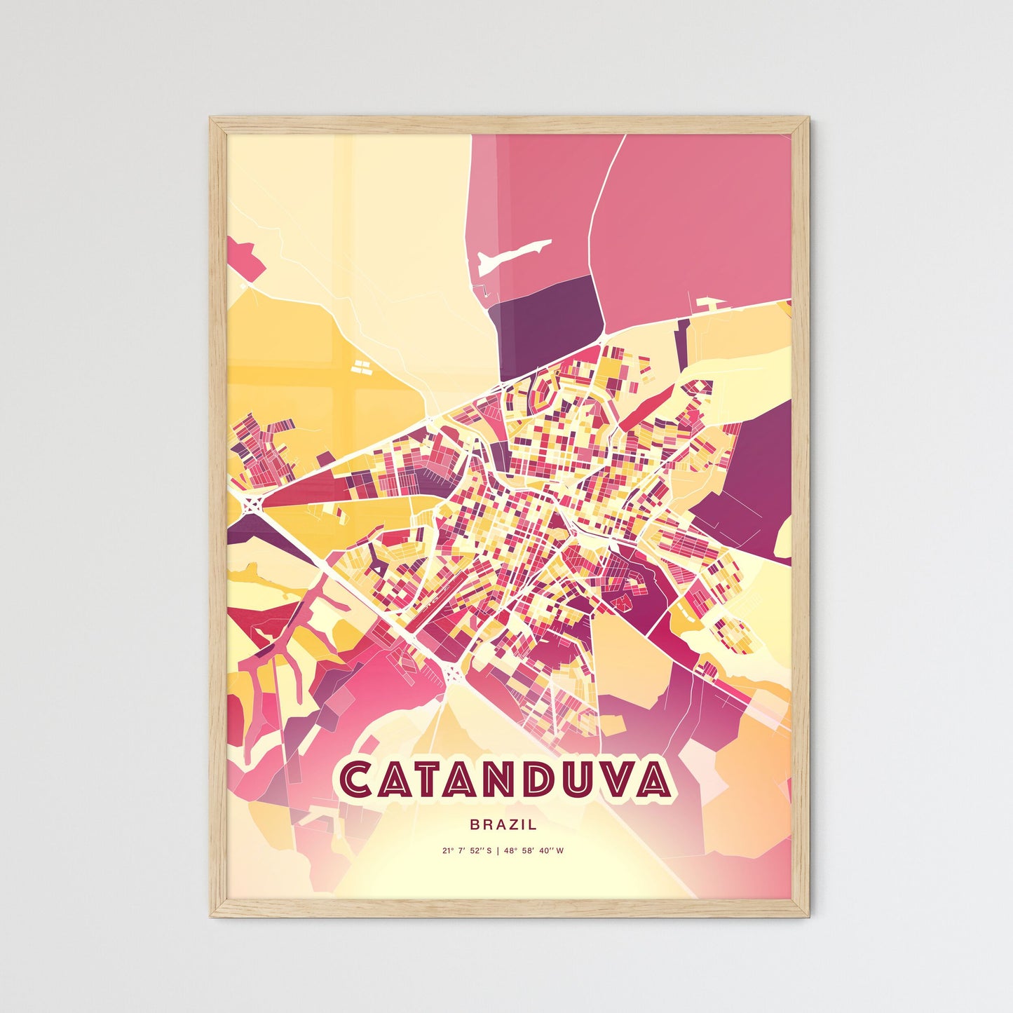 Colorful CATANDUVA BRAZIL Fine Art Map Hot Red