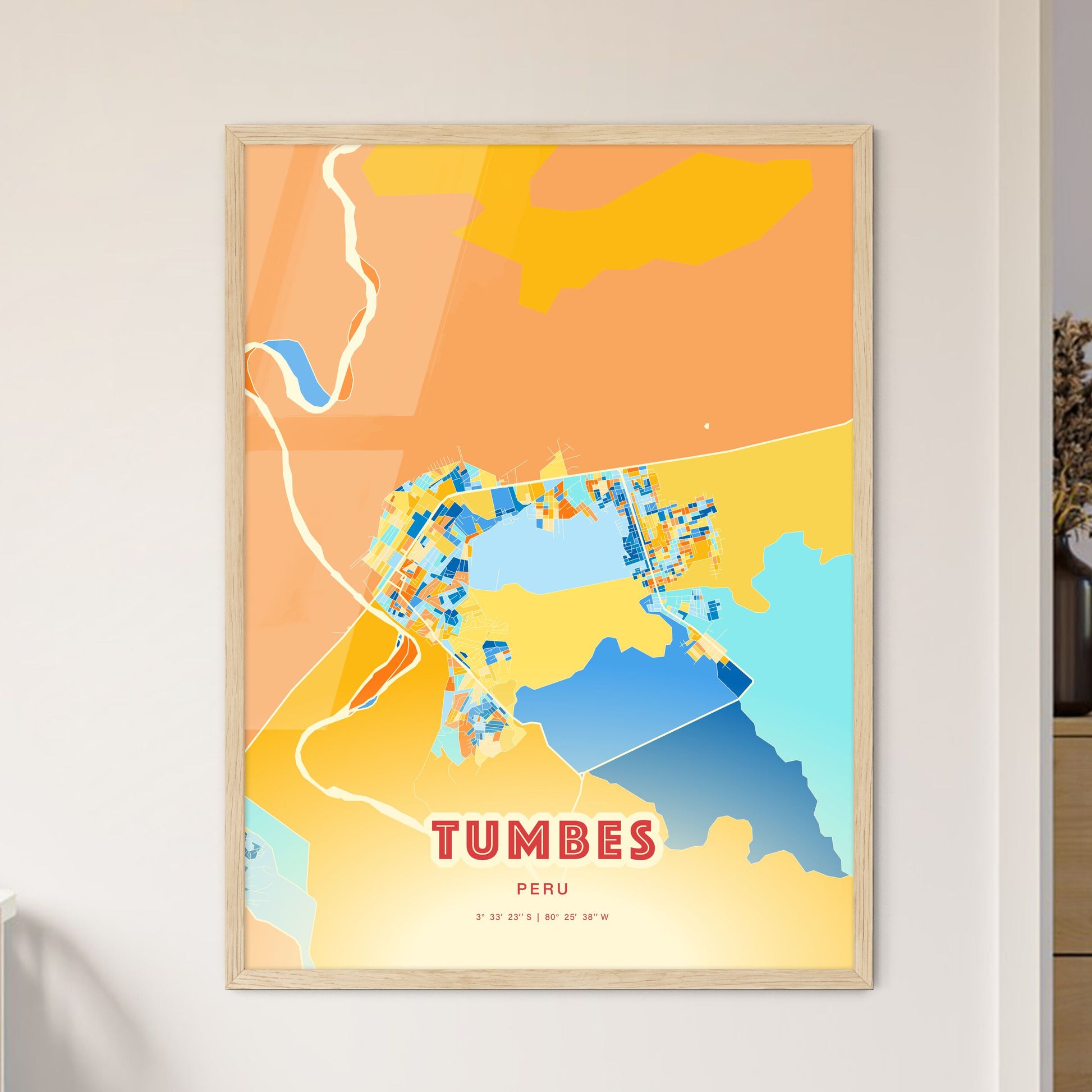 Colorful TUMBES PERU Fine Art Map Blue Orange