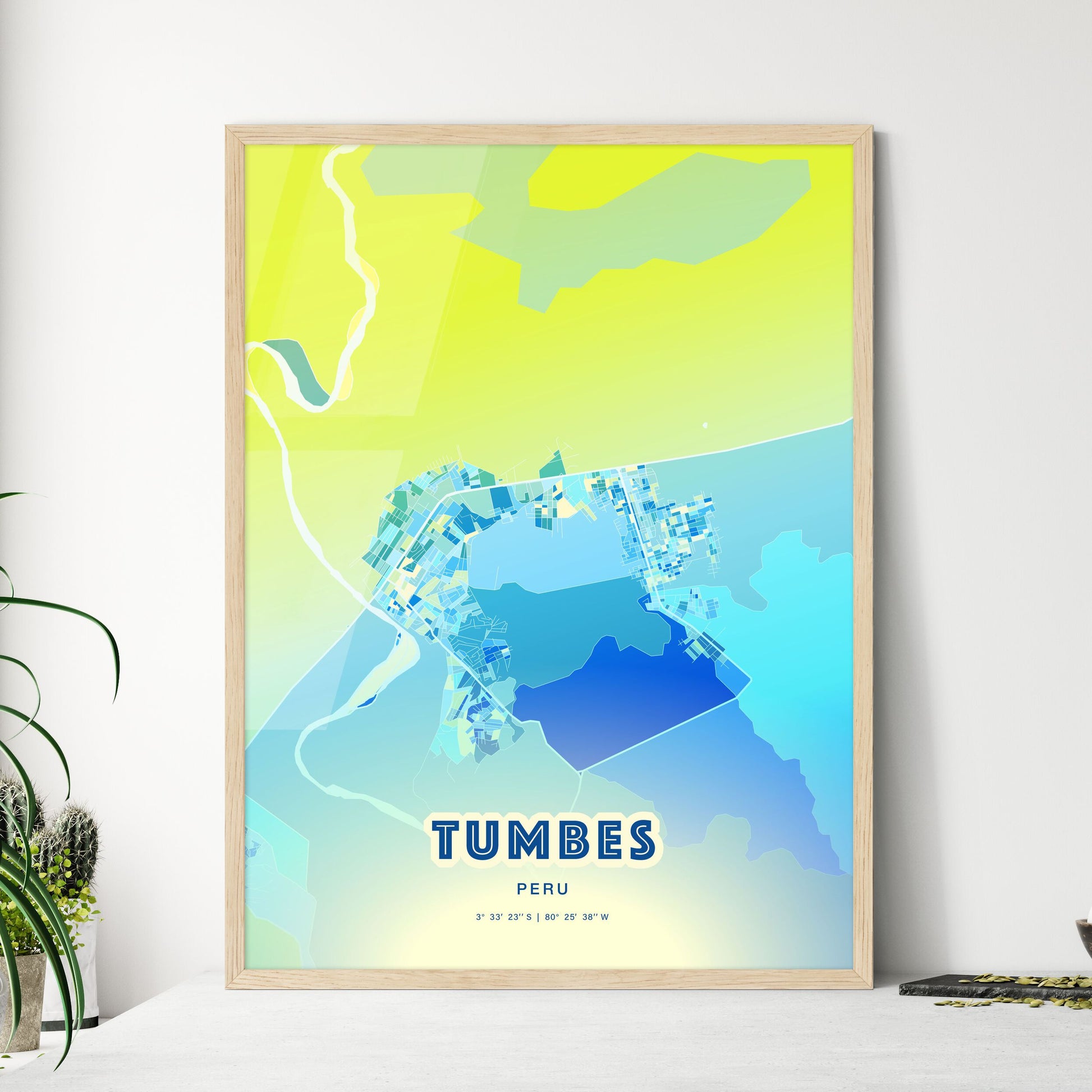 Colorful TUMBES PERU Fine Art Map Cool Blue