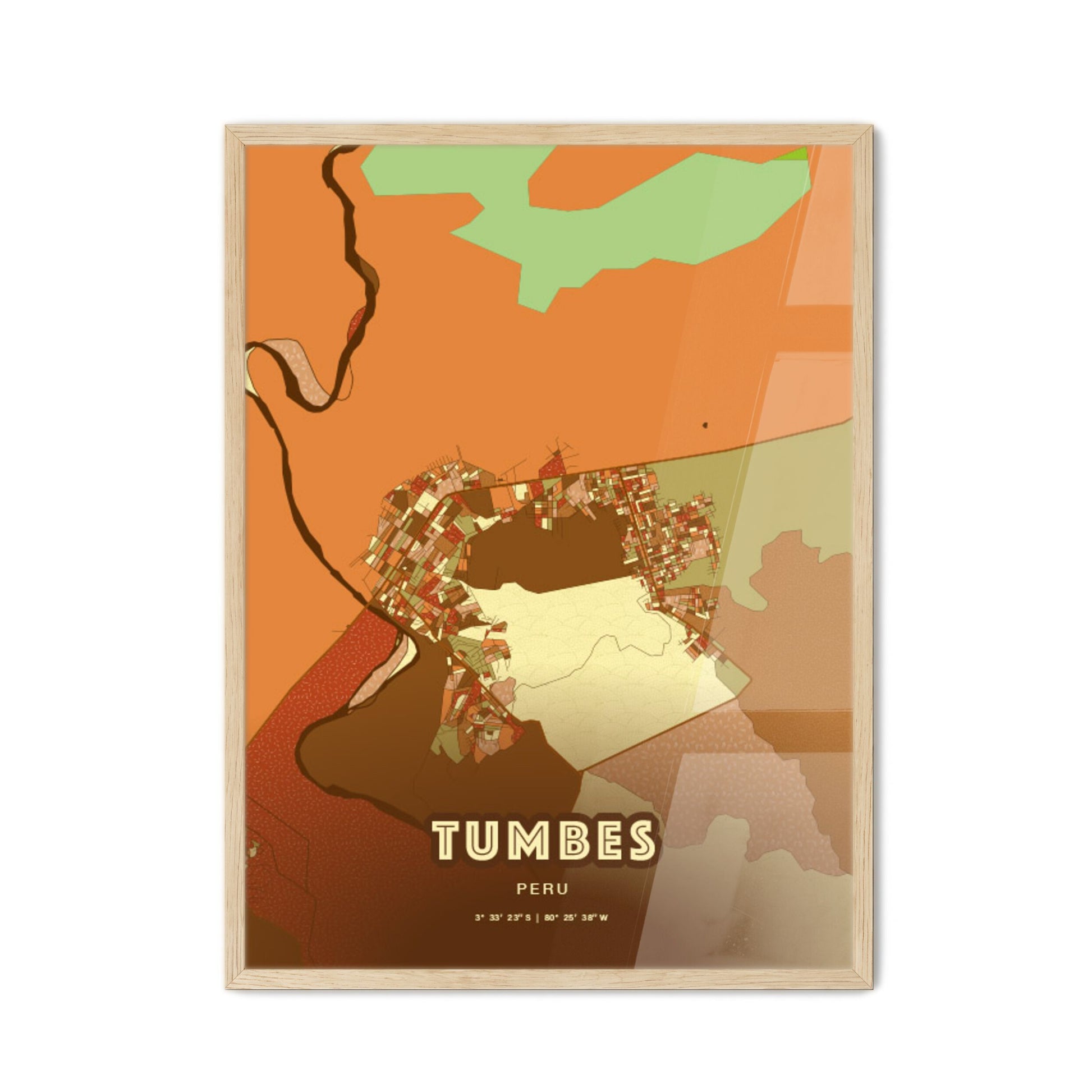 Colorful TUMBES PERU Fine Art Map Farmhouse