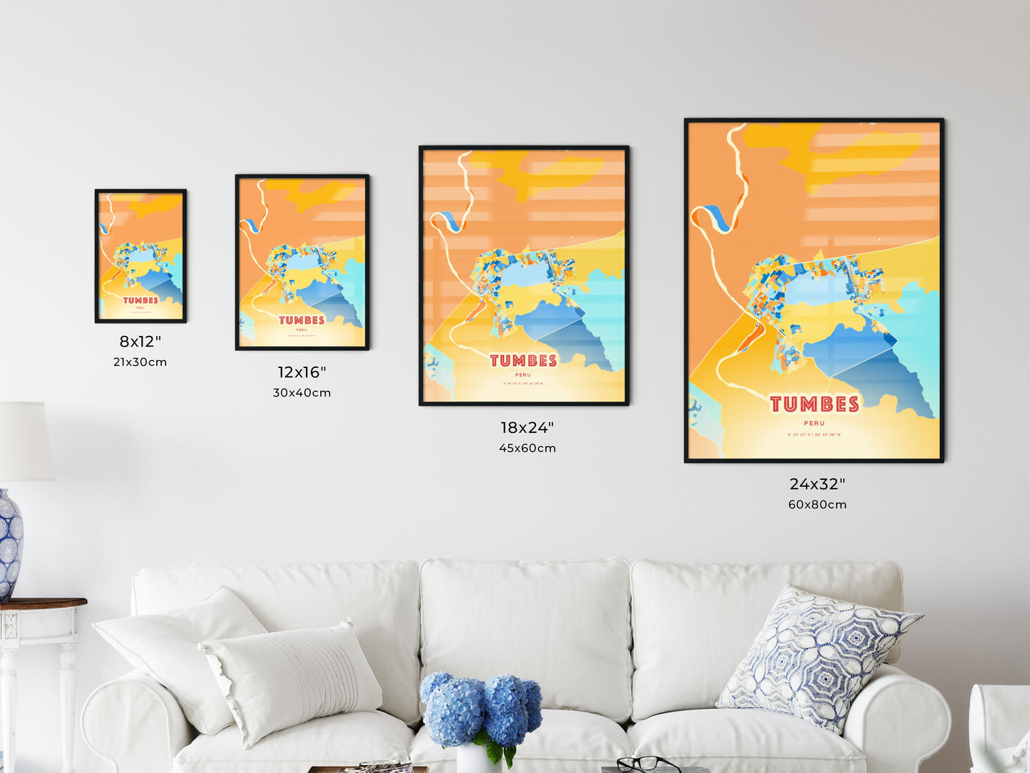 Colorful TUMBES PERU Fine Art Map Blue Orange