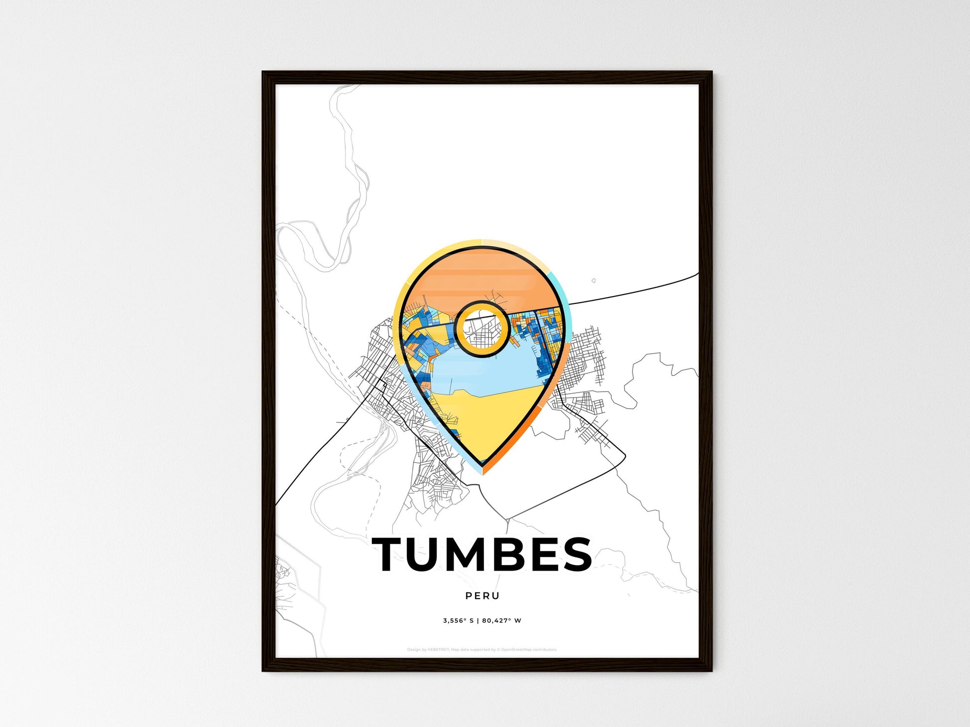 TUMBES PERU minimal art map with a colorful icon. Style 1