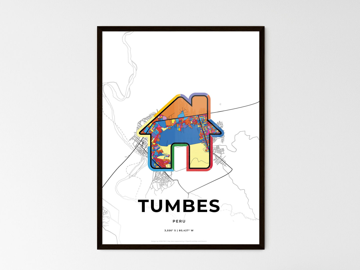 TUMBES PERU minimal art map with a colorful icon. Style 3