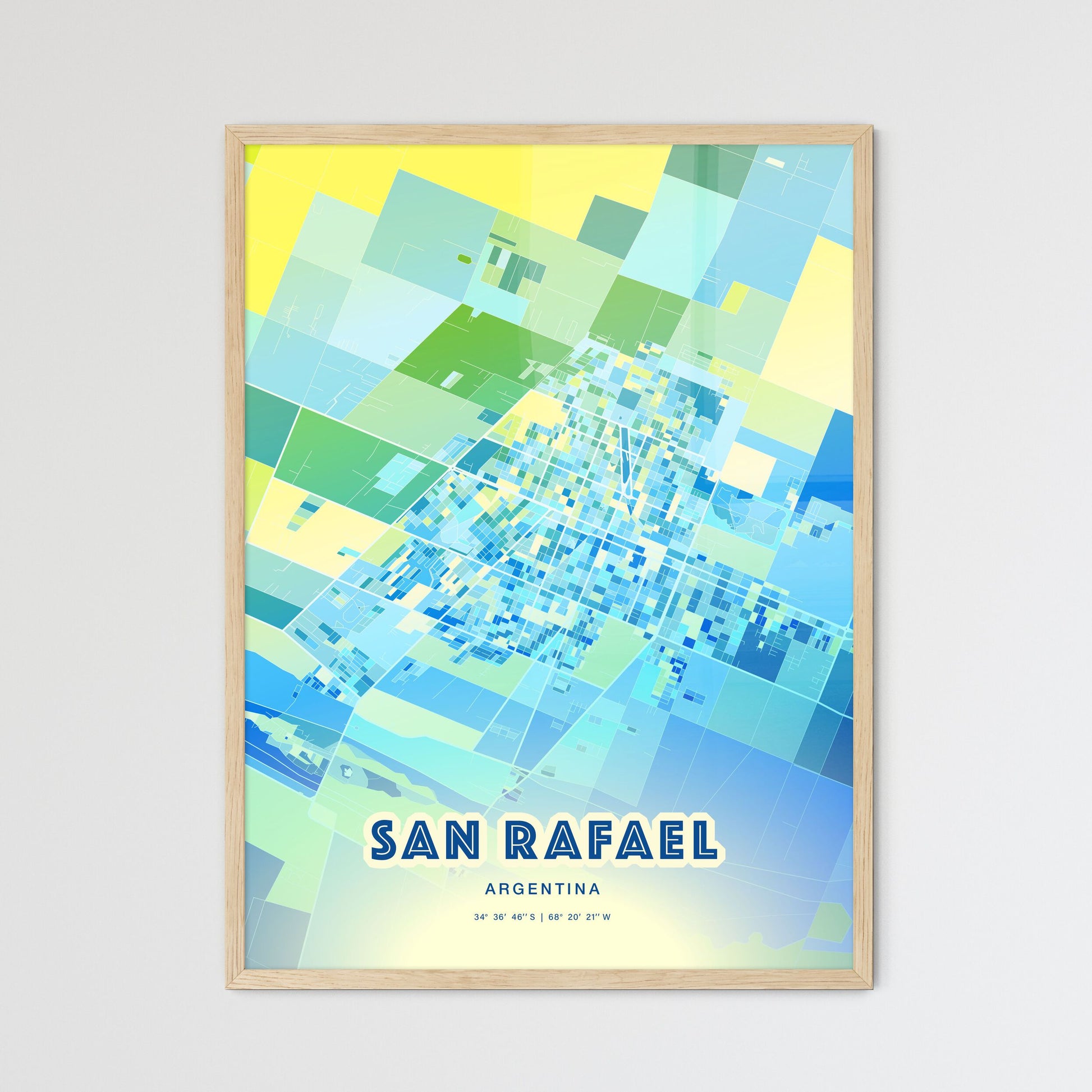 Colorful SAN RAFAEL ARGENTINA Fine Art Map Cool Blue