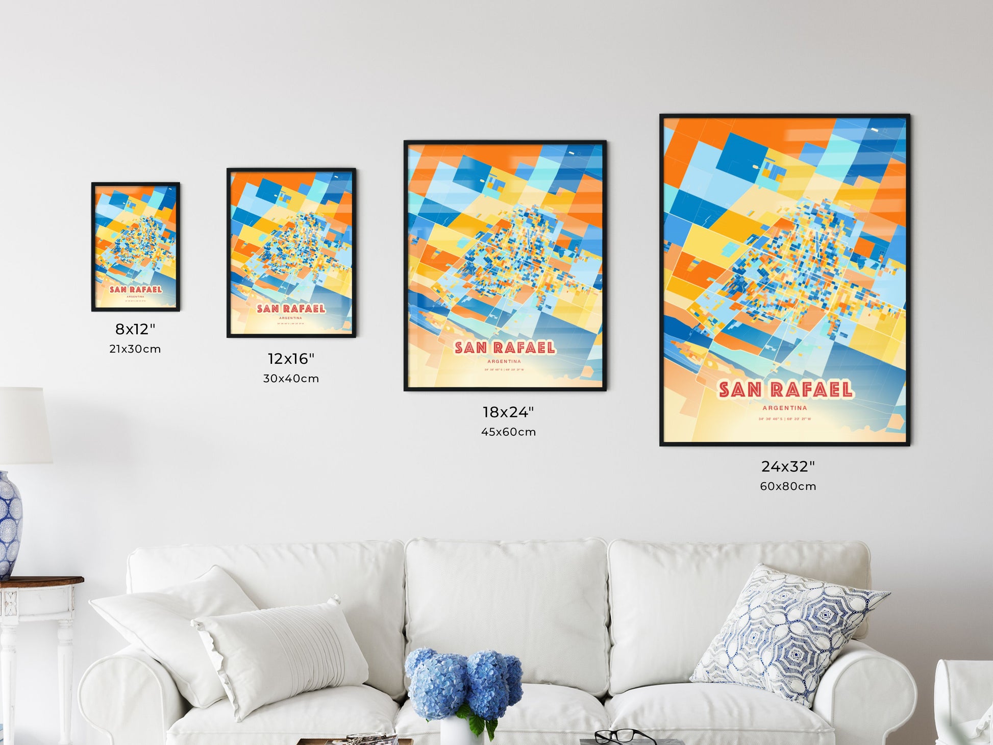 Colorful SAN RAFAEL ARGENTINA Fine Art Map Blue Orange