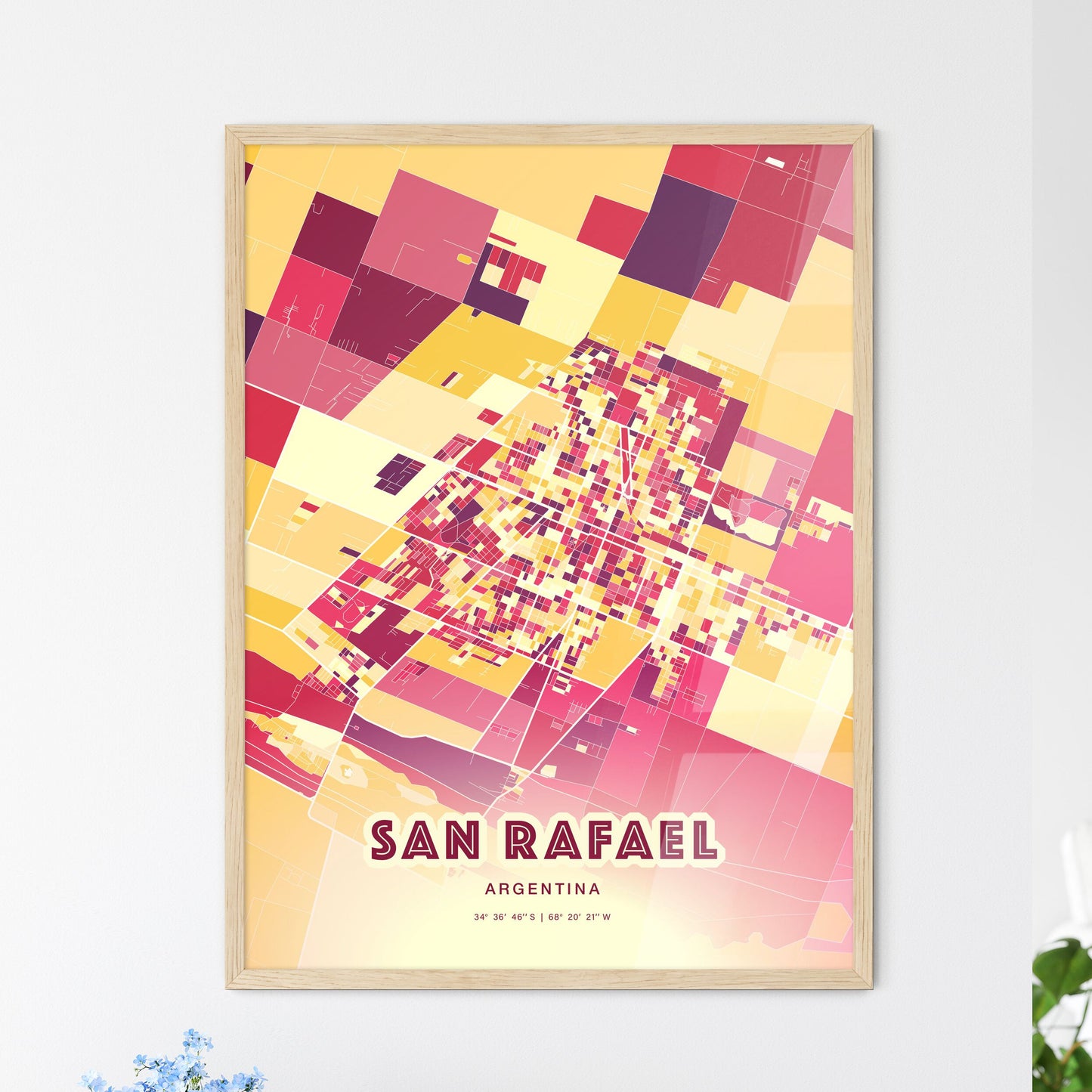 Colorful SAN RAFAEL ARGENTINA Fine Art Map Hot Red