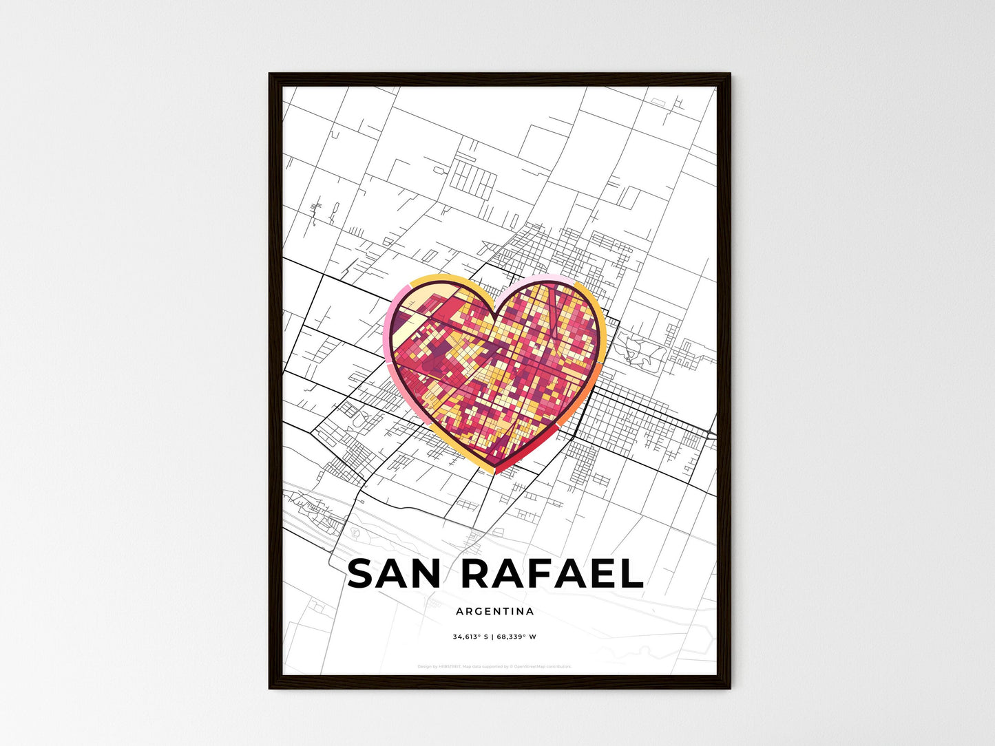 San Rafael Argentina wedding art map with heart icon
