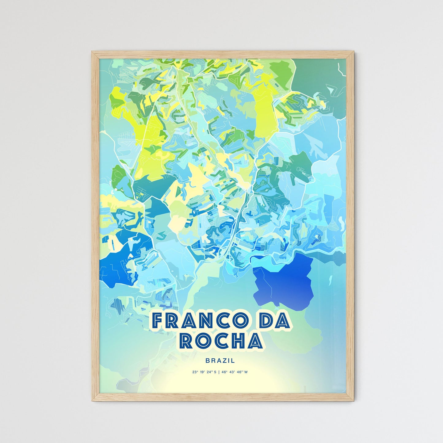Colorful FRANCO DA ROCHA BRAZIL Fine Art Map Cool Blue