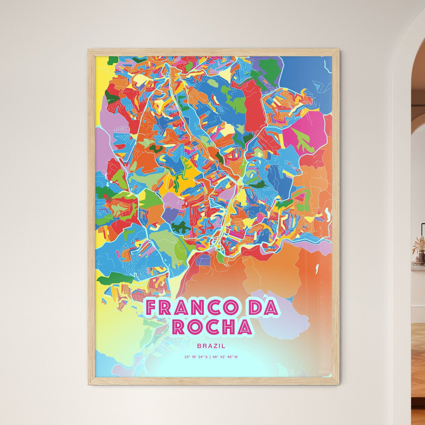 Colorful FRANCO DA ROCHA BRAZIL Fine Art Map Crazy Colors