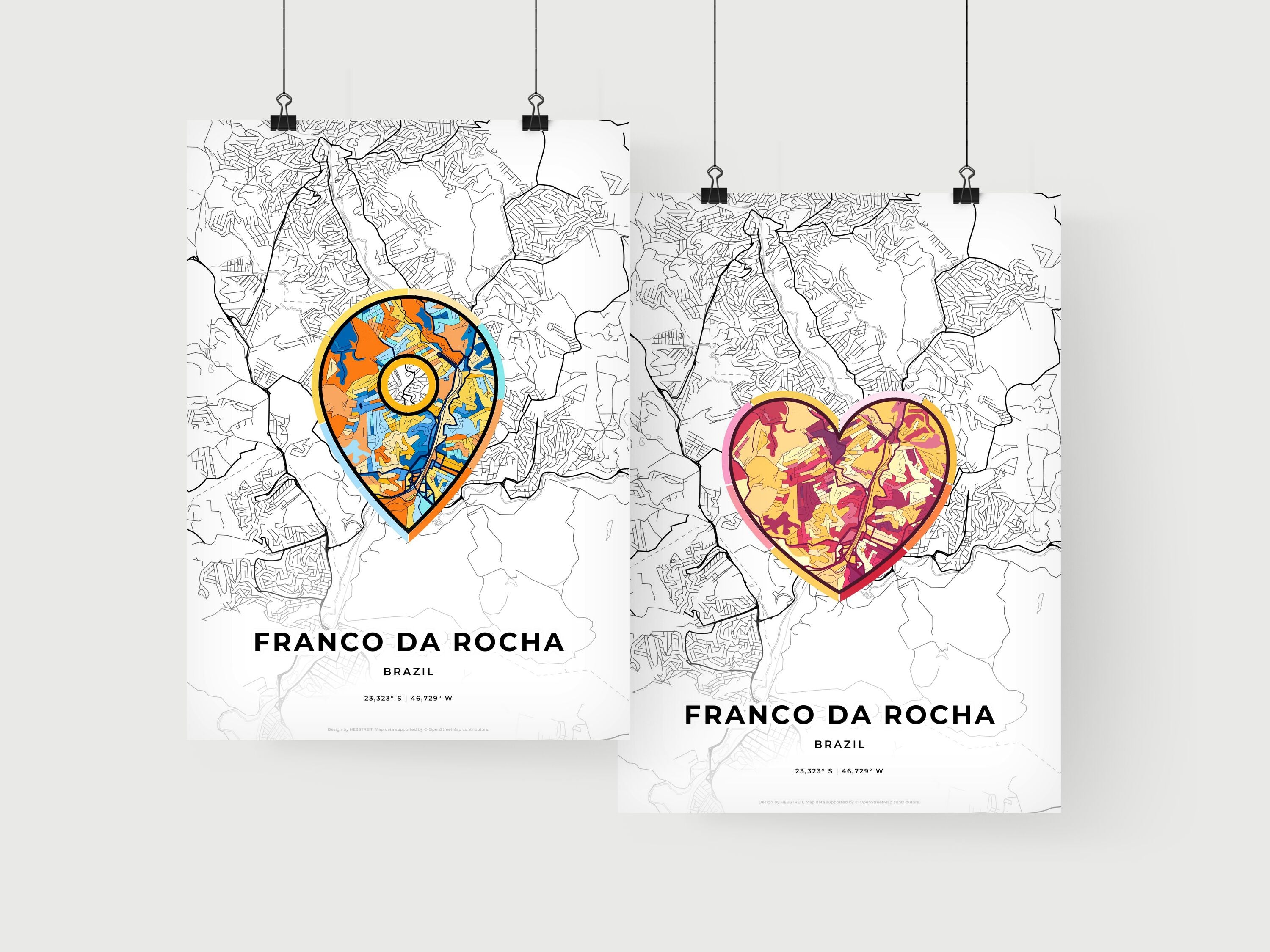 Art Map of Franco Da Rocha Brazil, Minimal Art Map With A Colorful Icon ...