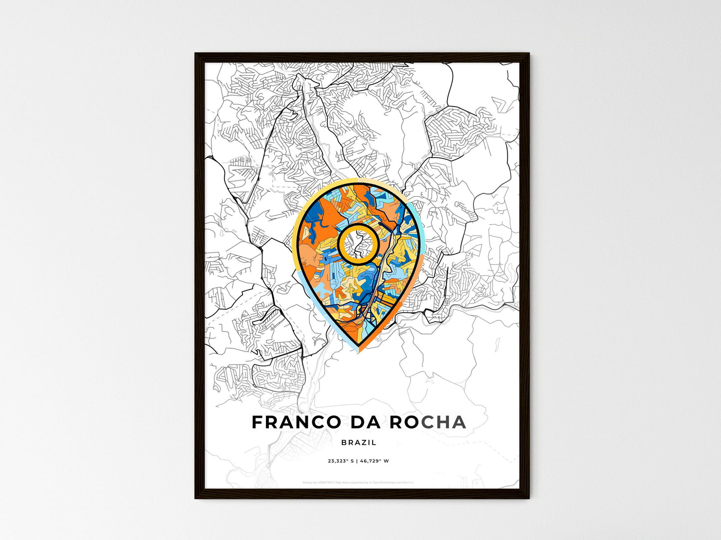 Franco Da Rocha Brazil wedding art map with pointer icon