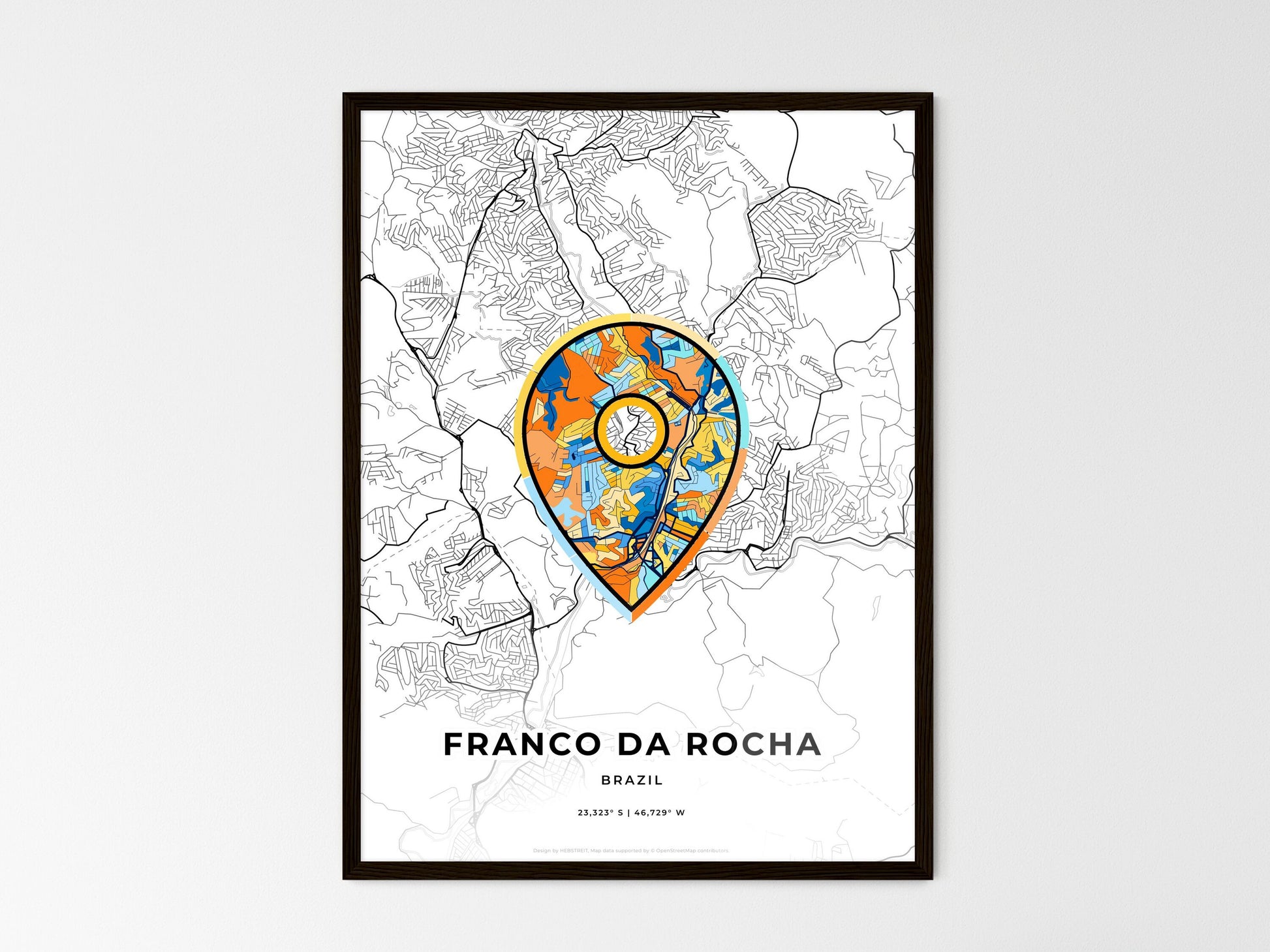 Franco Da Rocha Brazil wedding art map with pointer icon