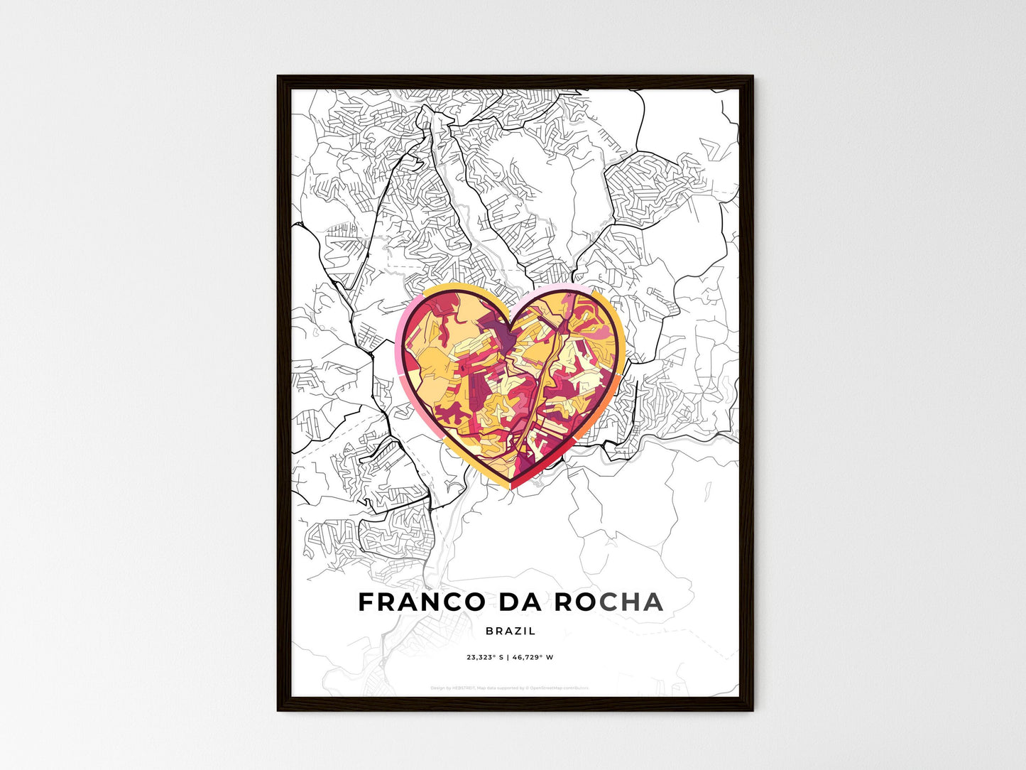 Franco Da Rocha Brazil wedding art map with heart icon