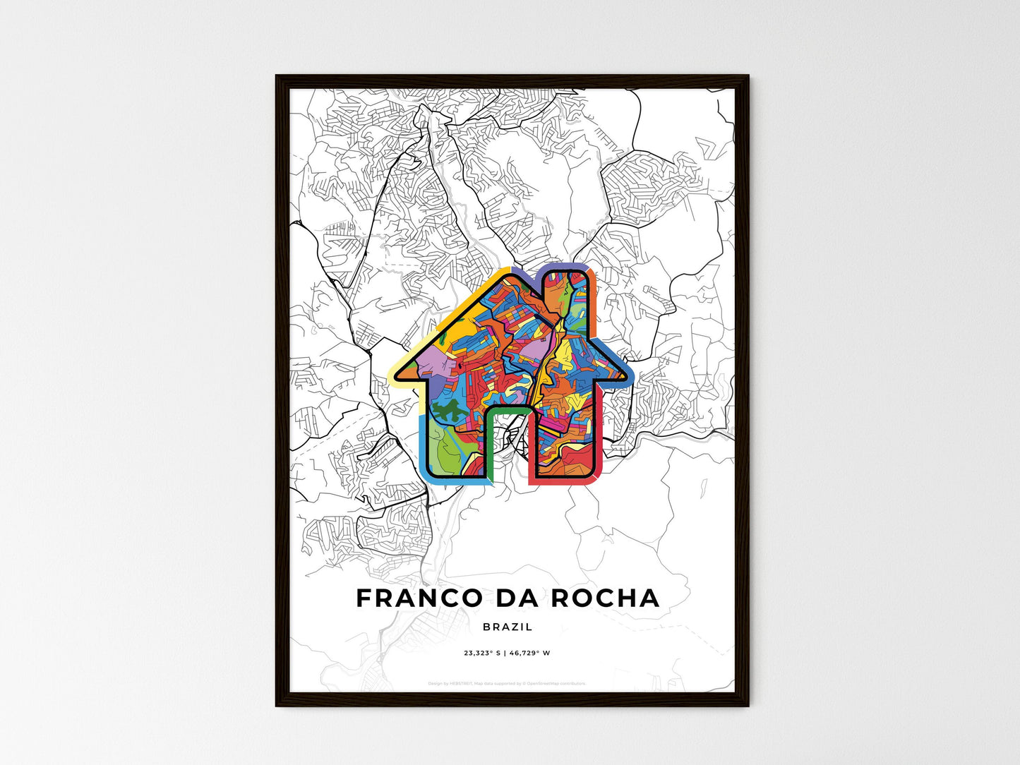 Franco Da Rocha Brazil wedding art map with home icon