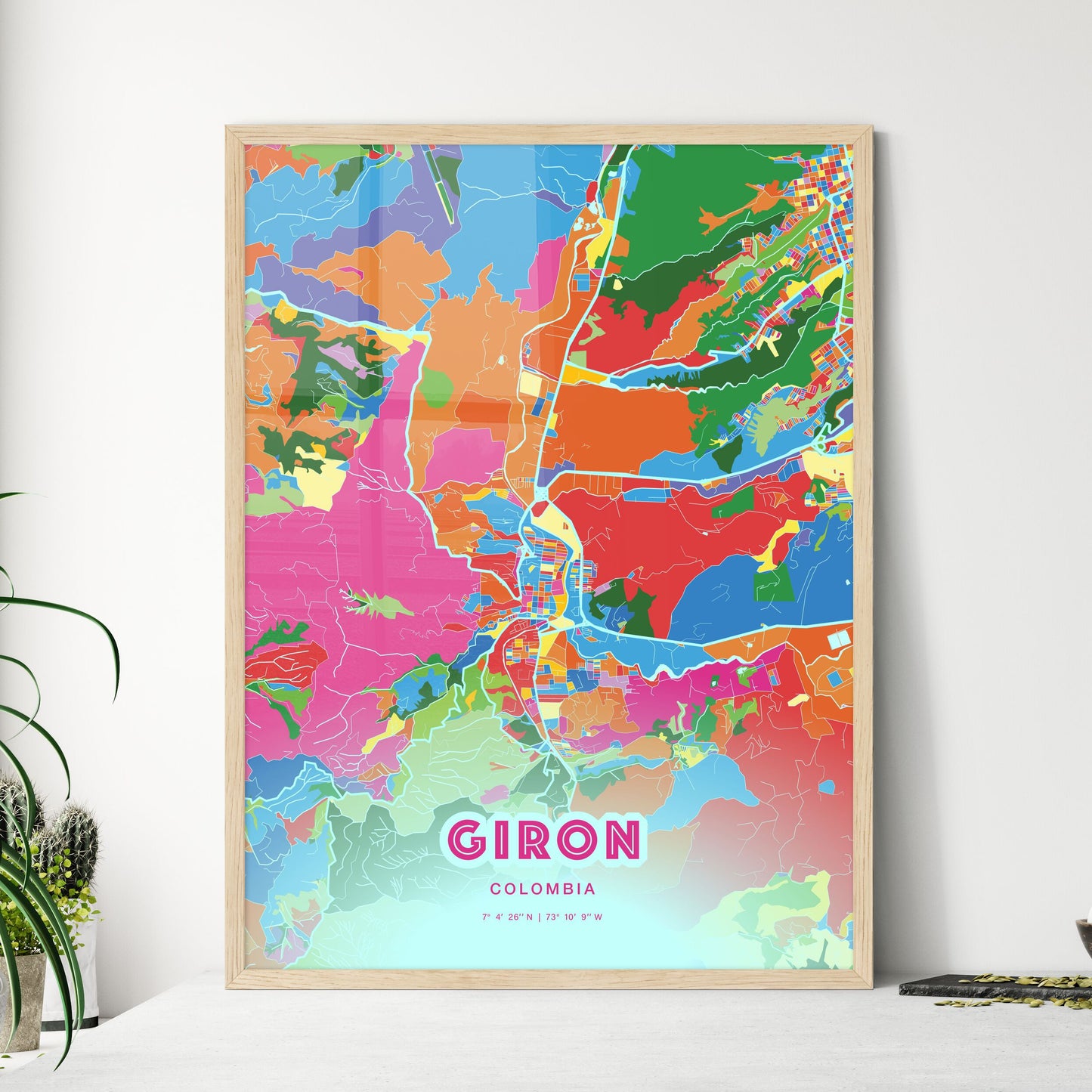 Colorful GIRON COLOMBIA Fine Art Map Crazy Colors