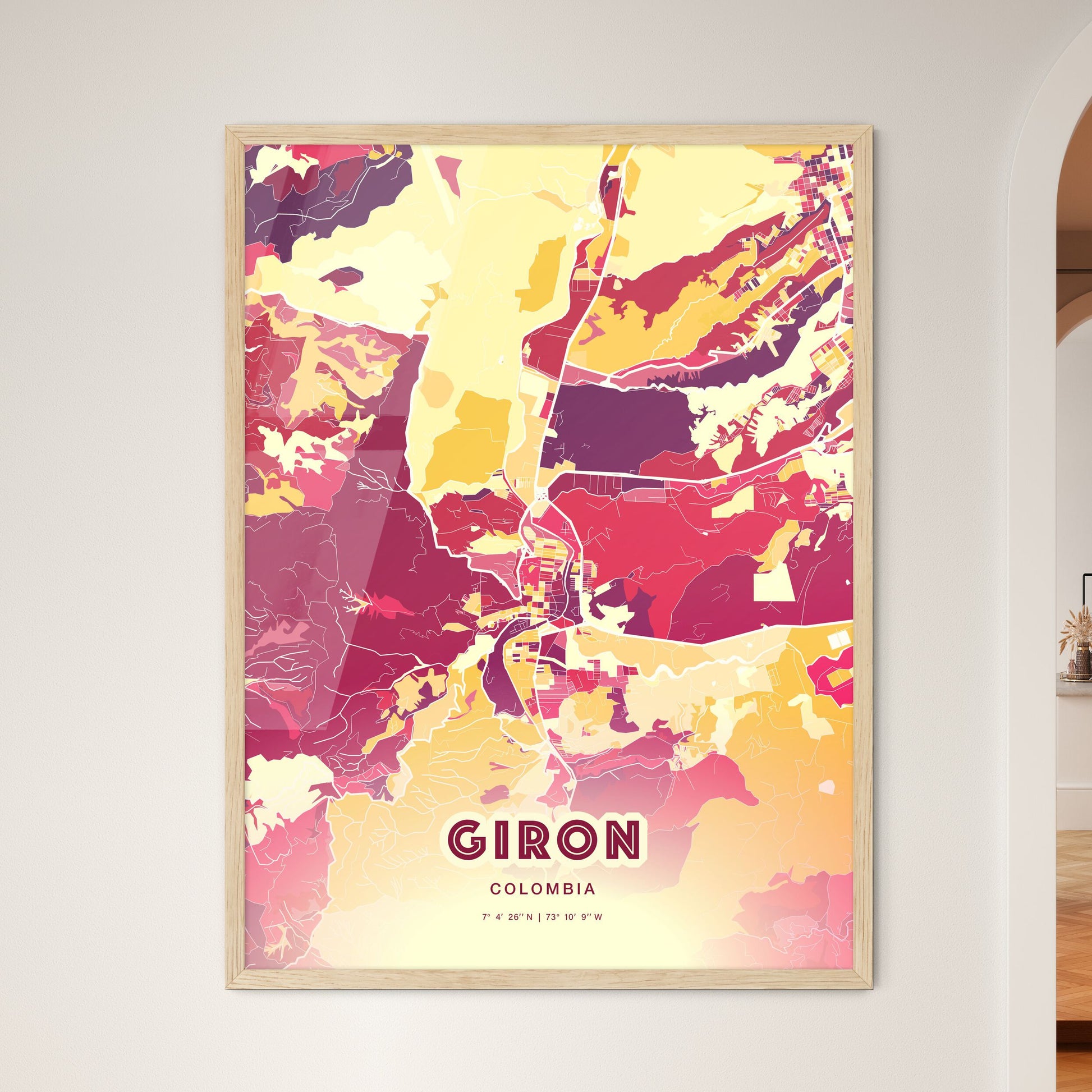 Colorful GIRON COLOMBIA Fine Art Map Hot Red