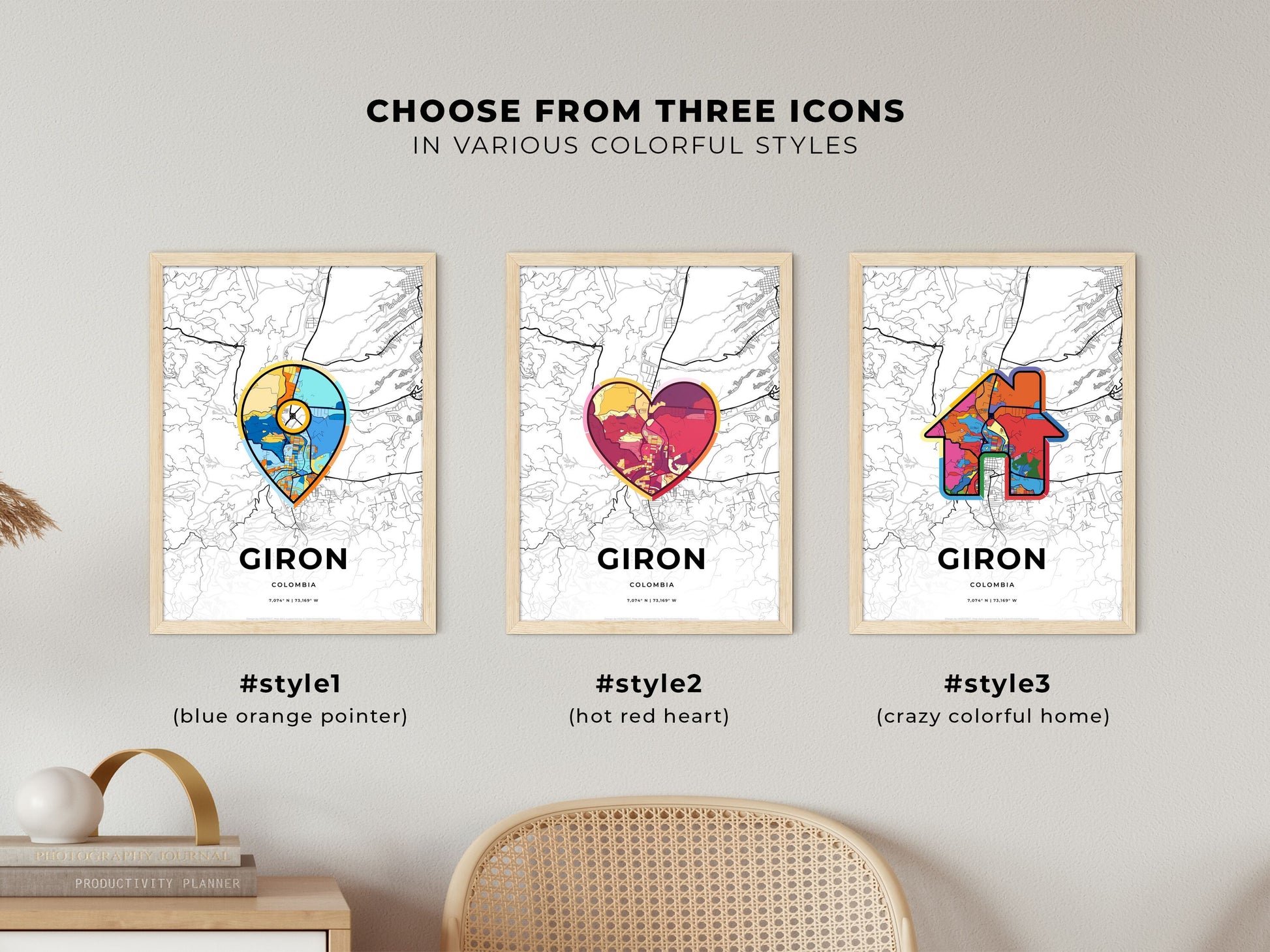 Giron Colombia maps with colorful icons