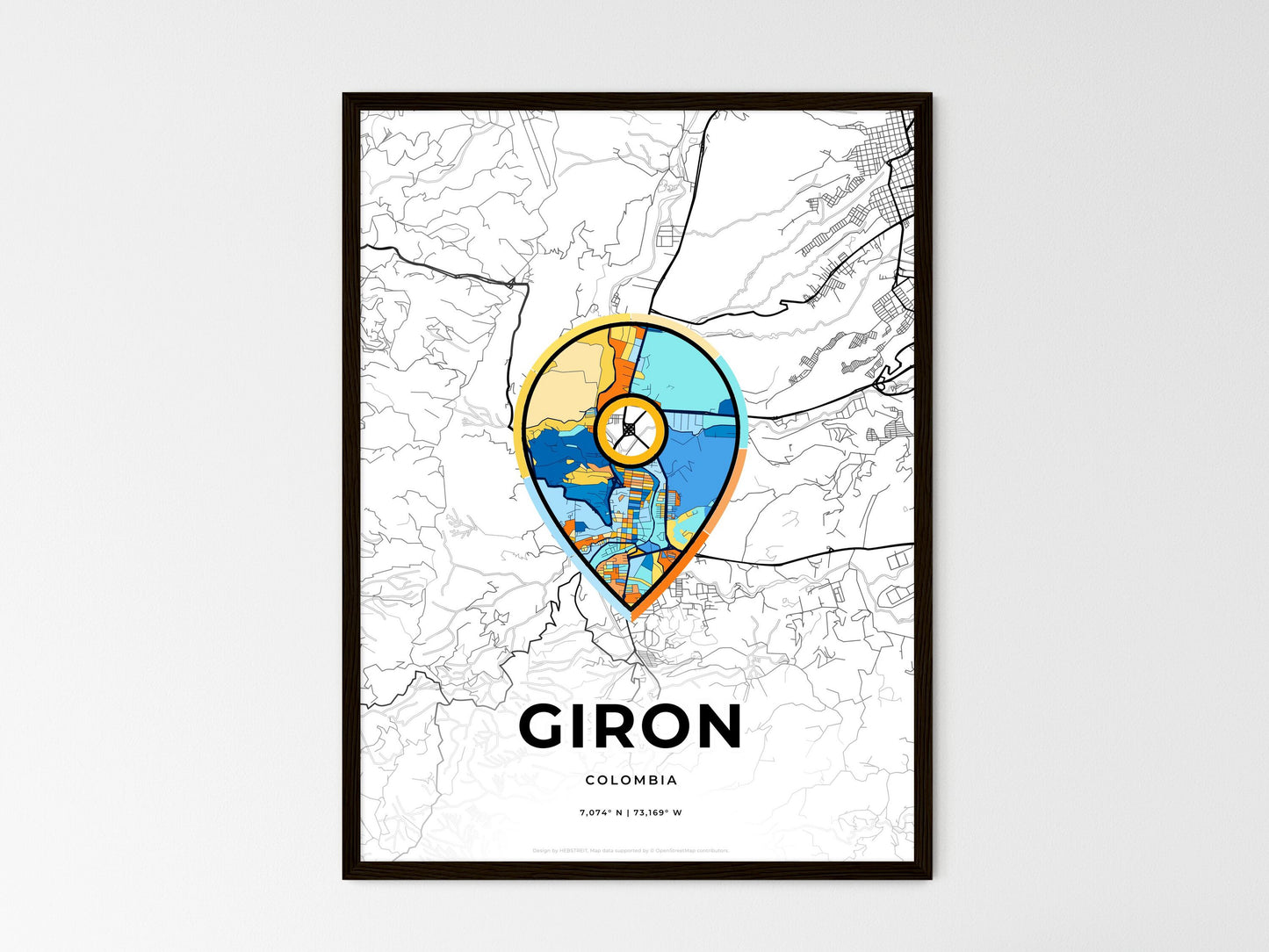 Giron Colombia wedding art map with pointer icon