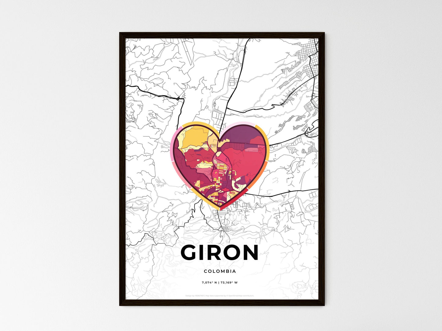 Giron Colombia wedding art map with heart icon