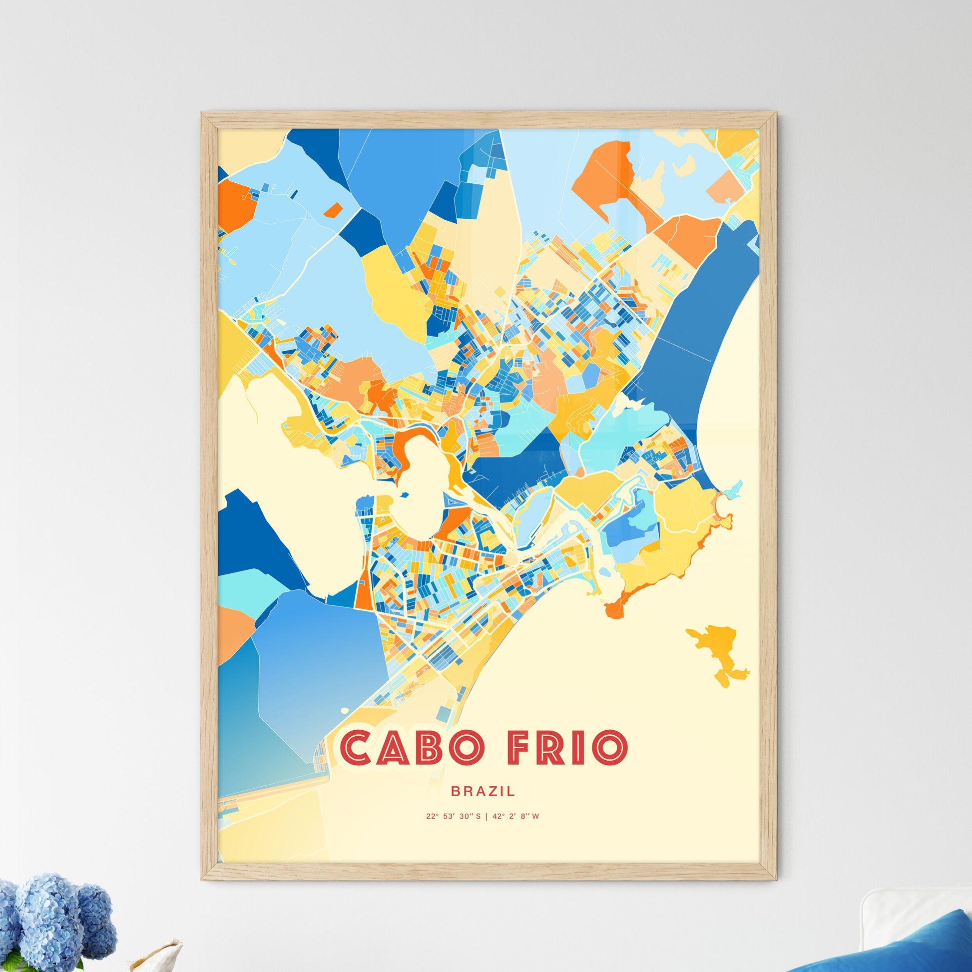 Colorful CABO FRIO BRAZIL Fine Art Map Blue Orange