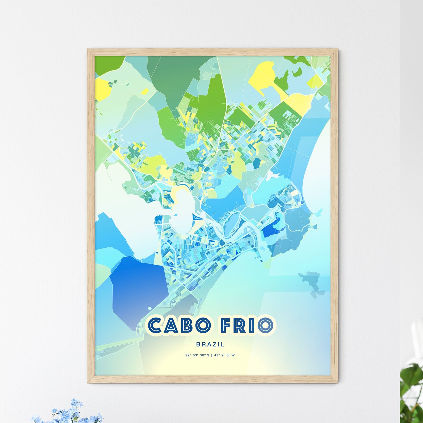 Colorful CABO FRIO BRAZIL Fine Art Map Cool Blue