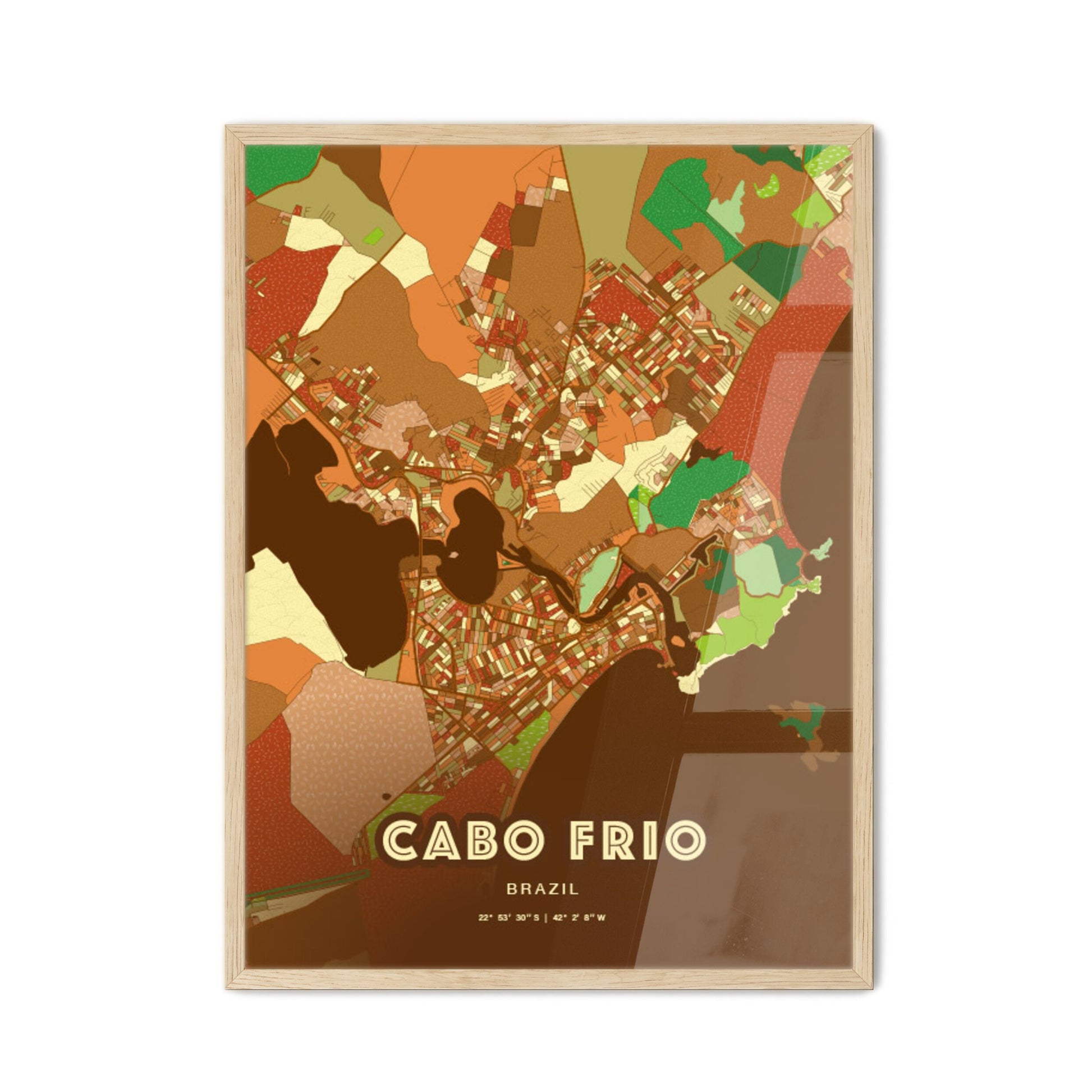 Colorful CABO FRIO BRAZIL Fine Art Map Farmhouse