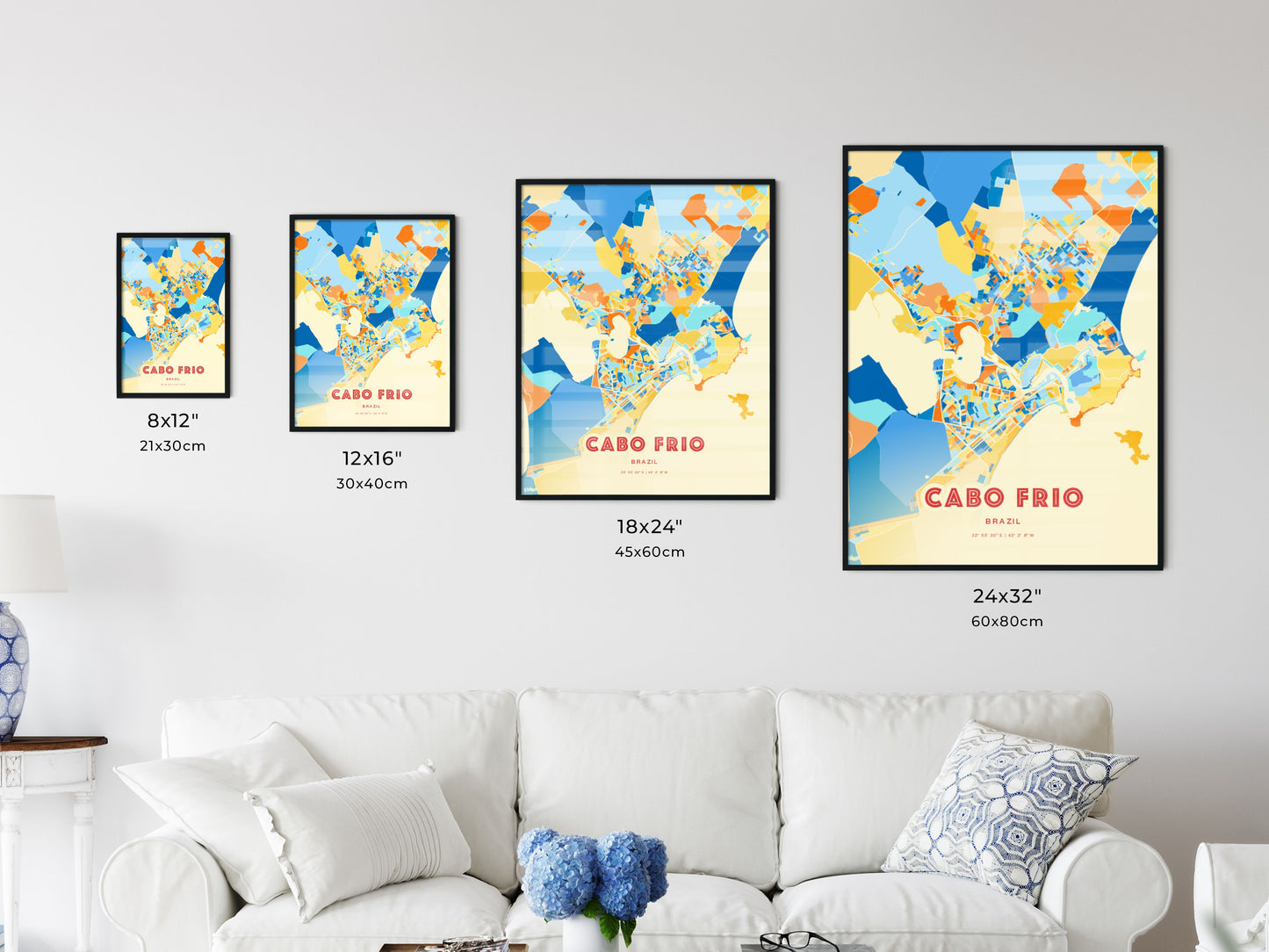 Colorful CABO FRIO BRAZIL Fine Art Map Blue Orange