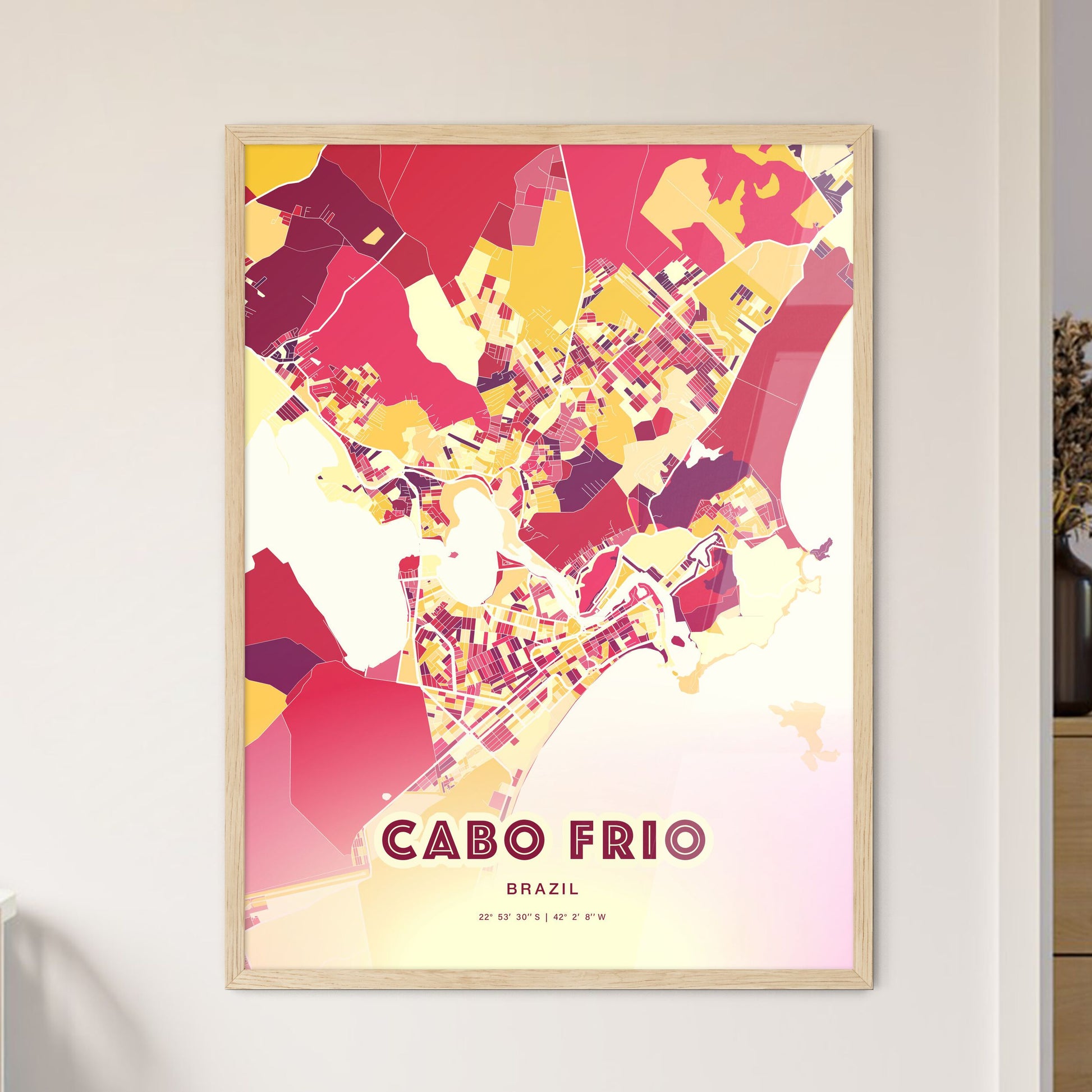 Colorful CABO FRIO BRAZIL Fine Art Map Hot Red