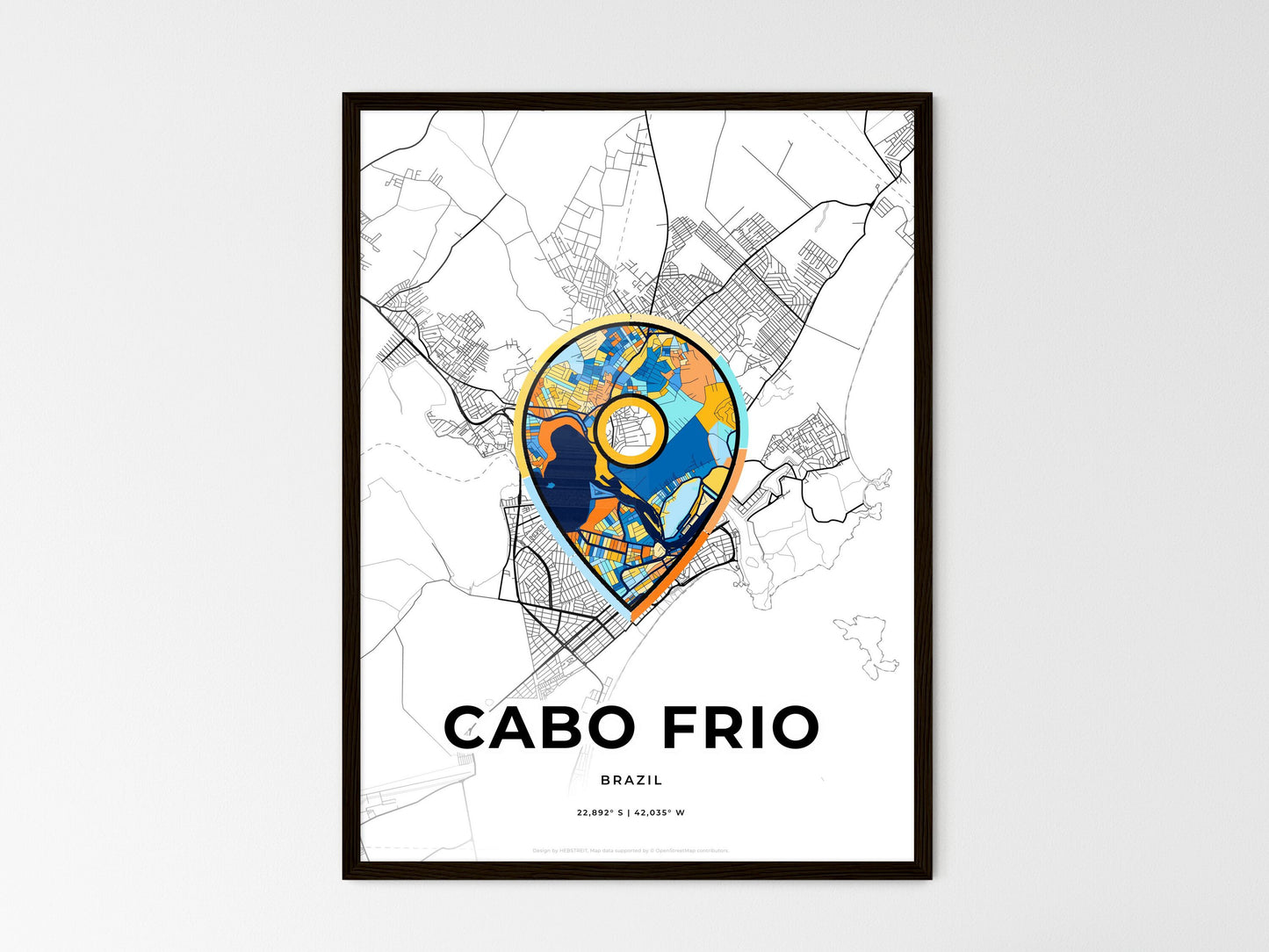 Cabo Frio Brazil wedding art map with pointer icon