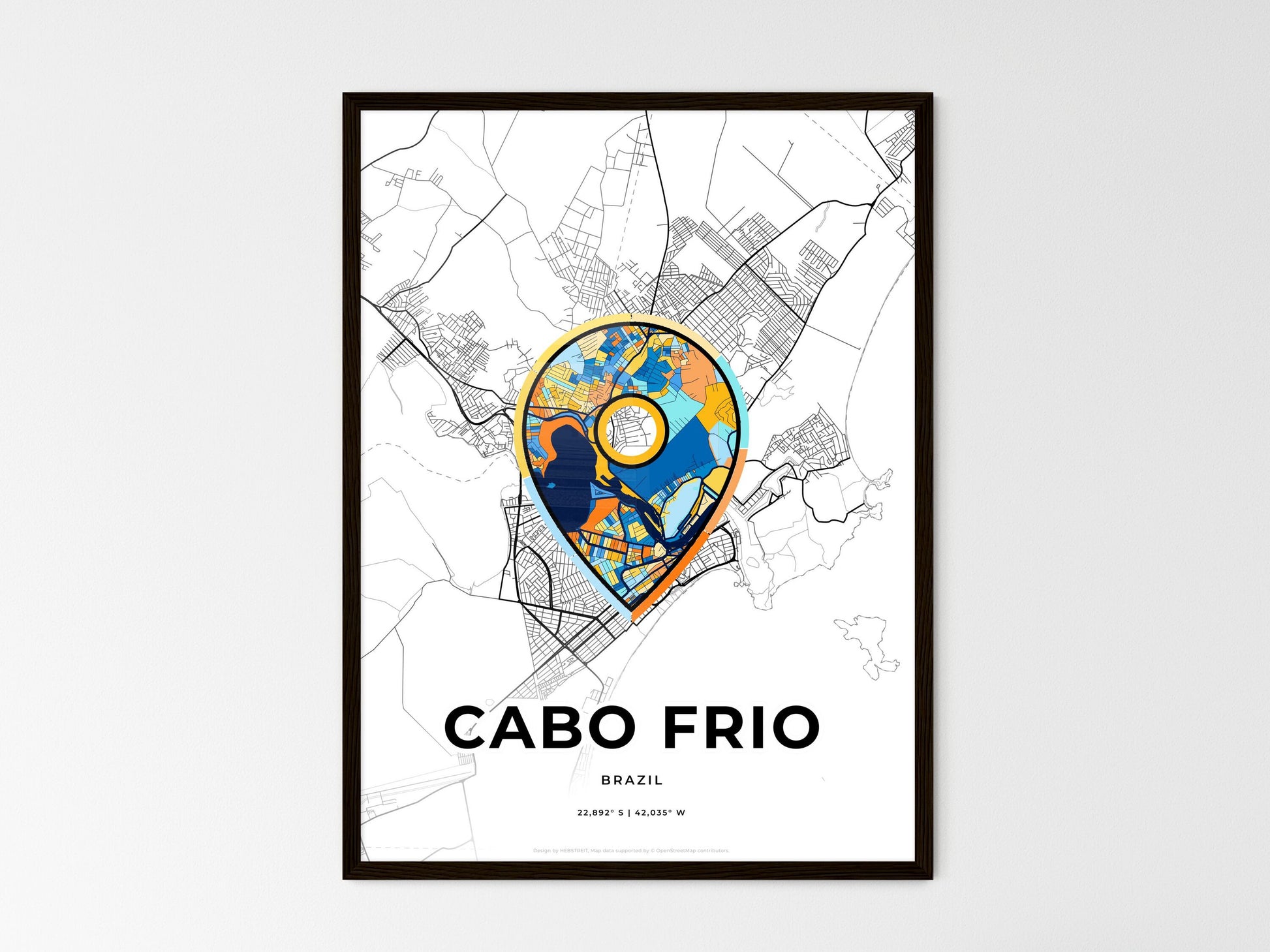 Cabo Frio Brazil wedding art map with pointer icon