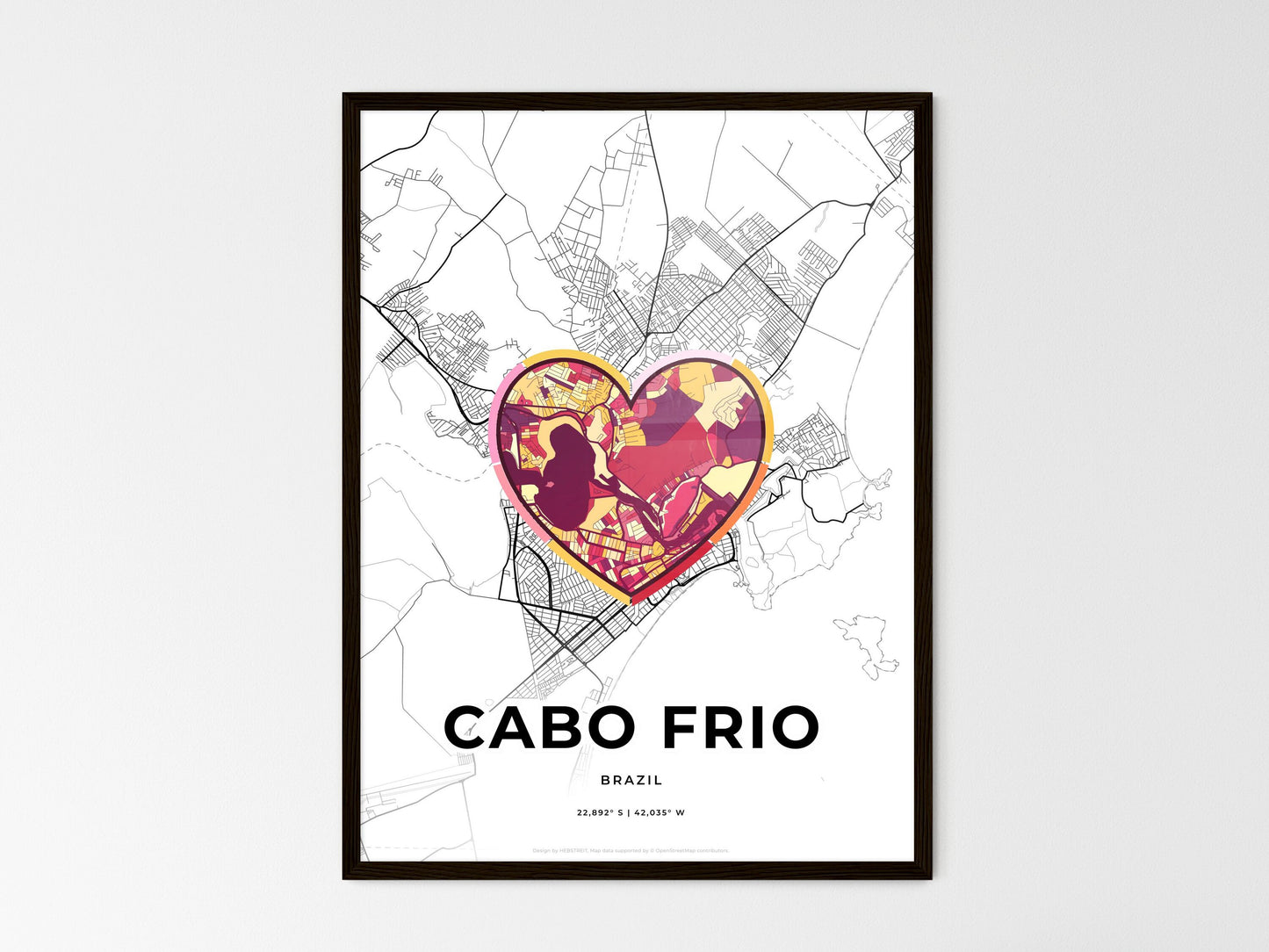 Cabo Frio Brazil wedding art map with heart icon