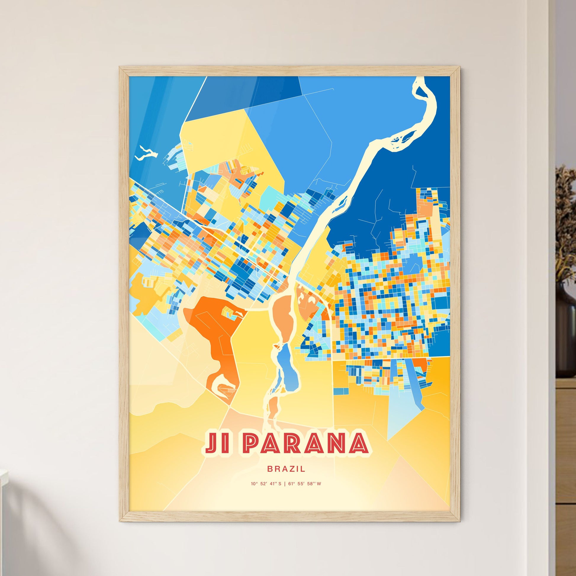 Colorful JI PARANA BRAZIL Fine Art Map Blue Orange