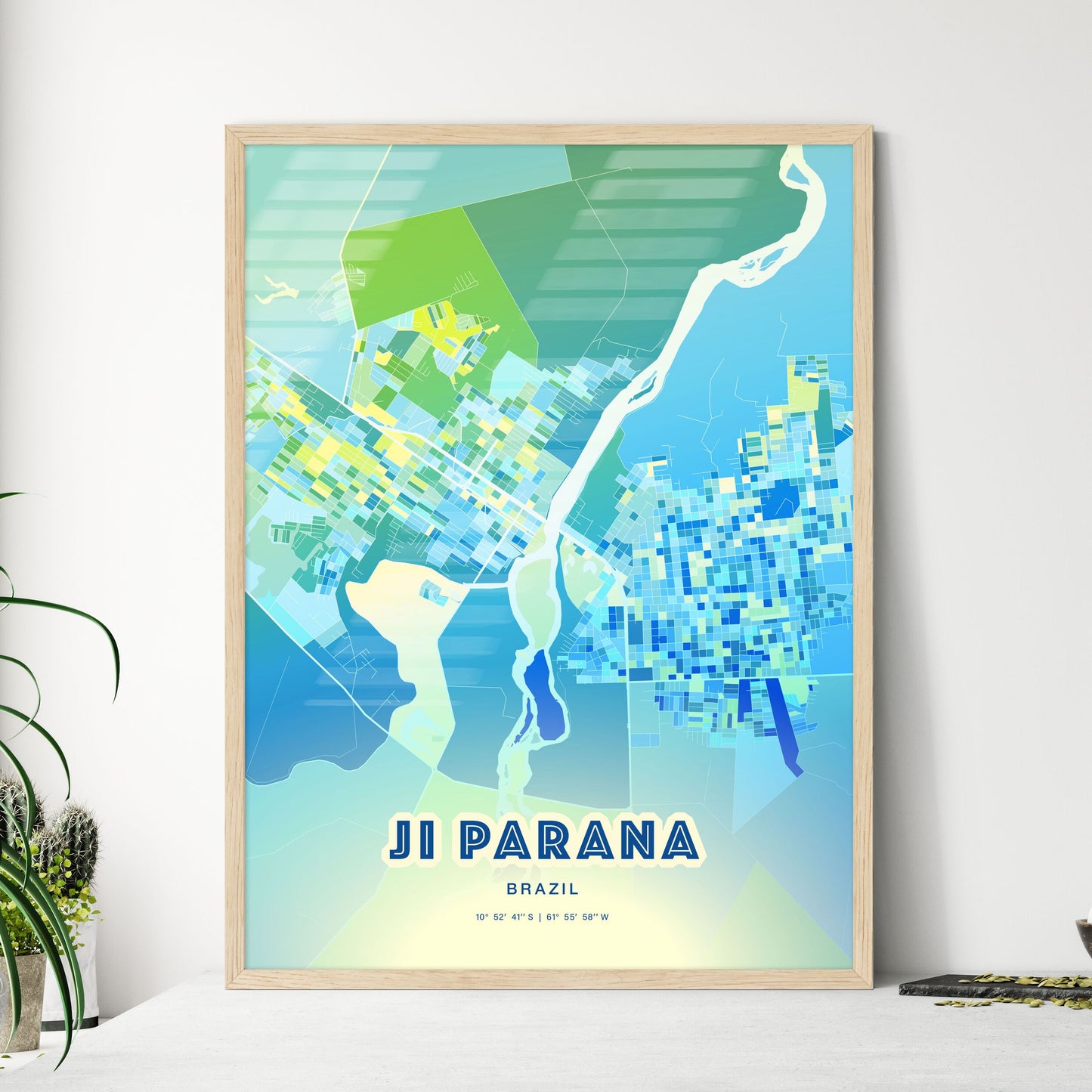 Colorful JI PARANA BRAZIL Fine Art Map Cool Blue