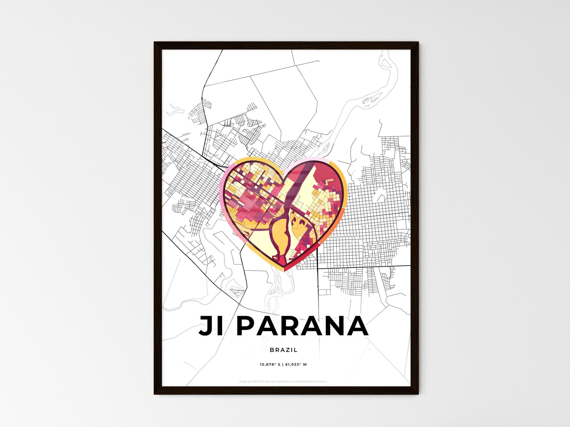 Ji Parana Brazil wedding art map with heart icon