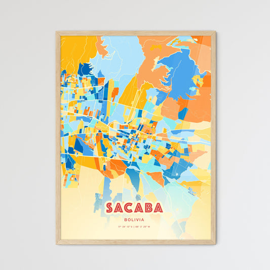 Colorful SACABA BOLIVIA Fine Art Map Blue Orange