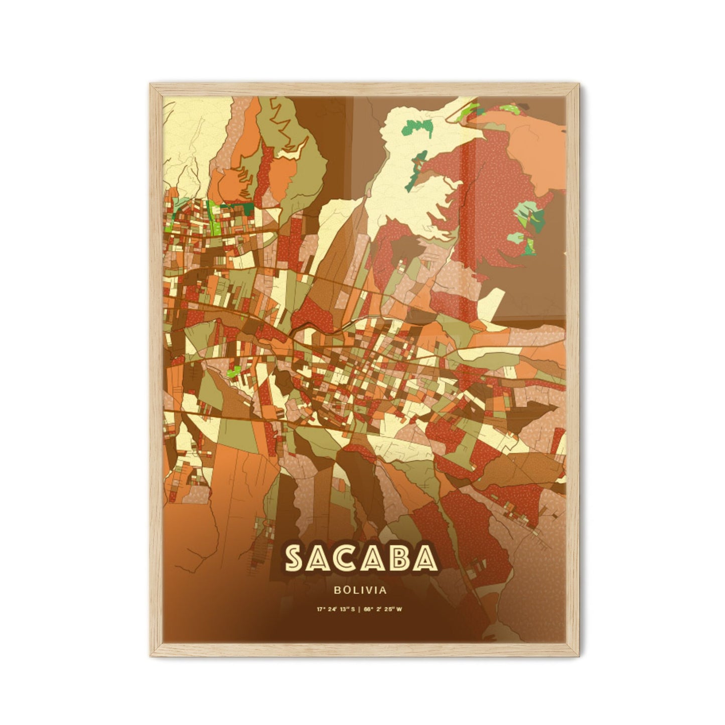 Colorful SACABA BOLIVIA Fine Art Map Farmhouse