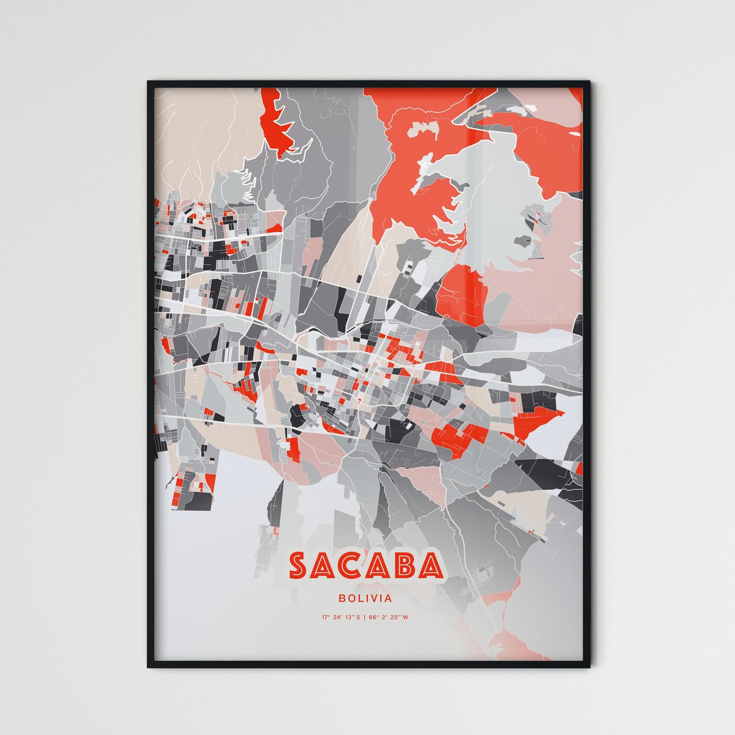 Colorful SACABA BOLIVIA Fine Art Map Modern