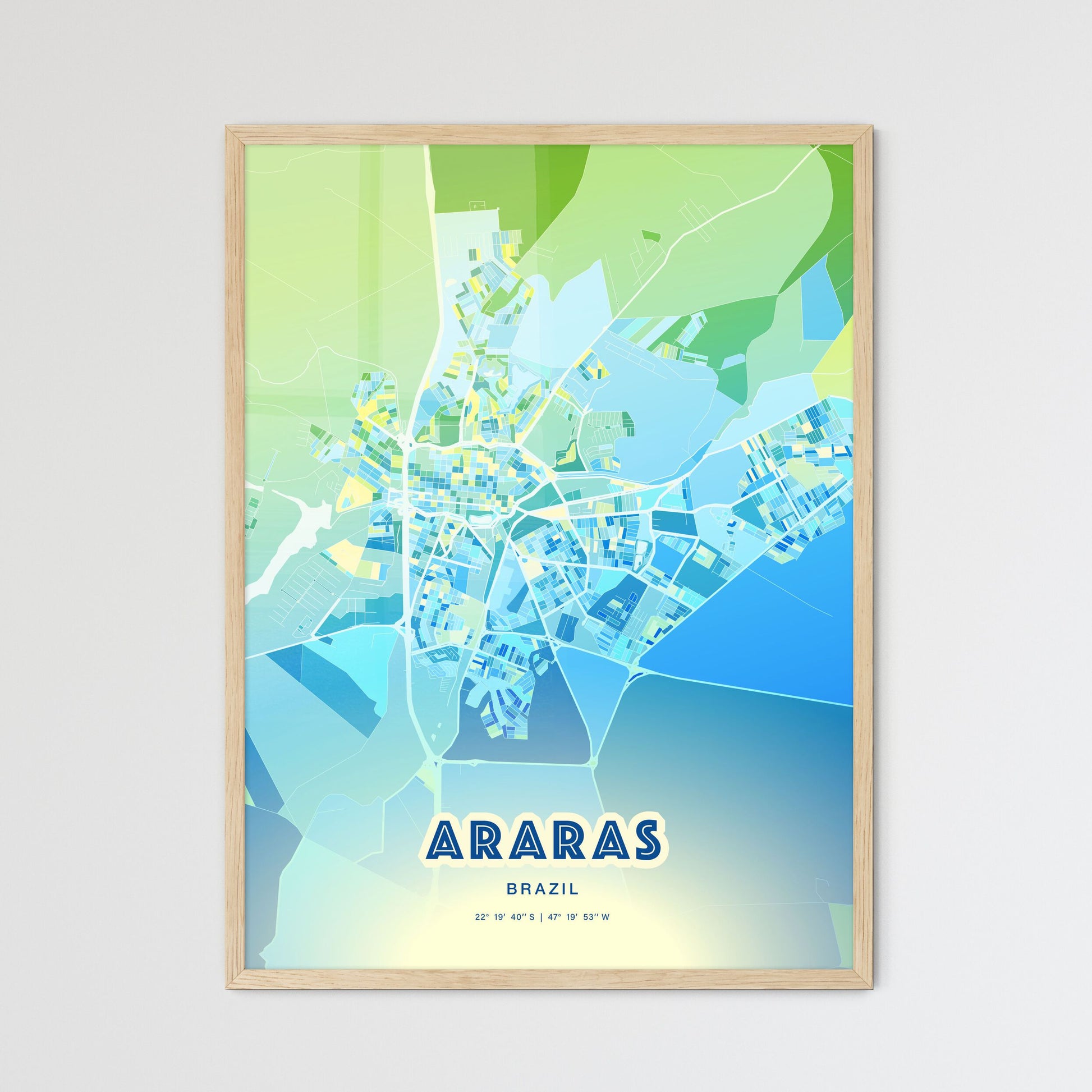 Colorful ARARAS BRAZIL Fine Art Map Cool Blue