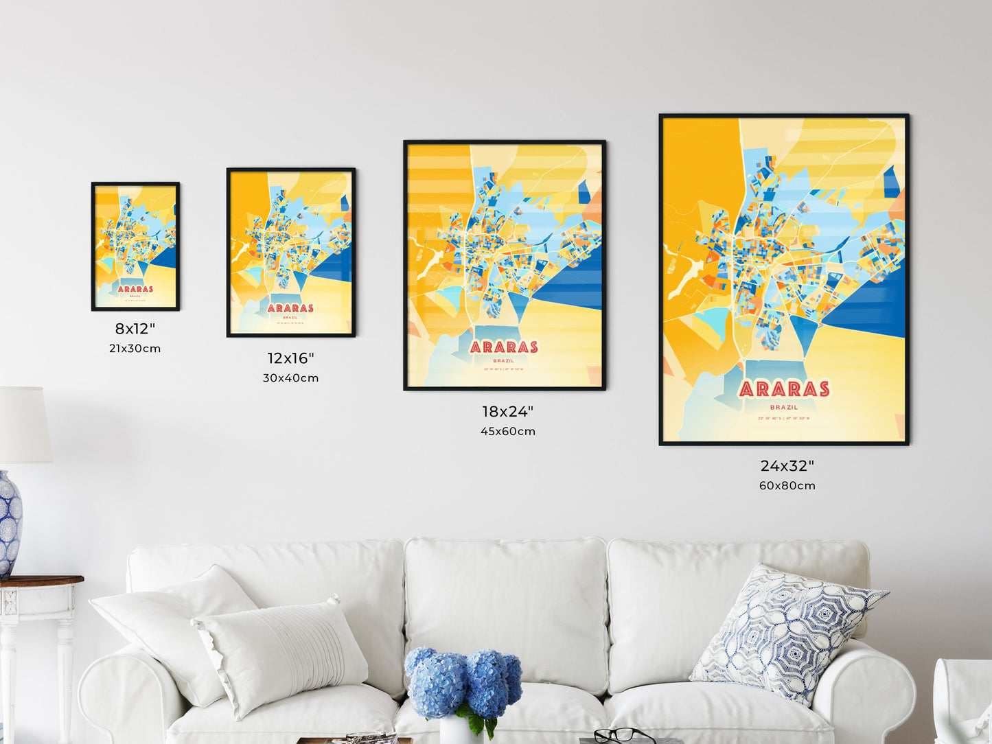 Colorful ARARAS BRAZIL Fine Art Map Blue Orange