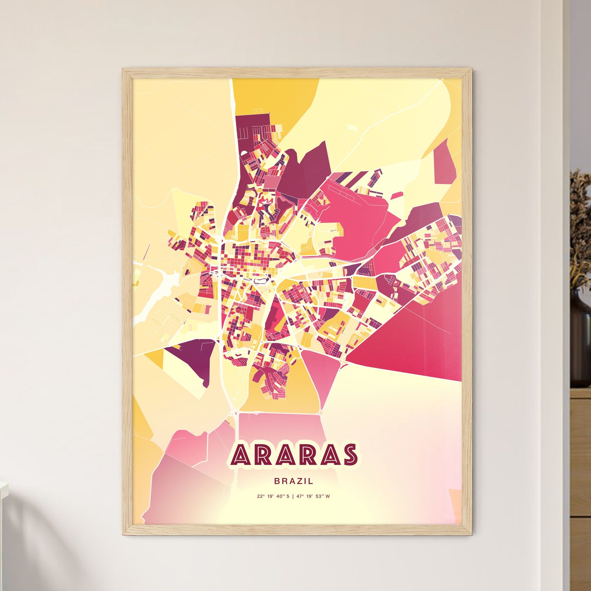 Colorful ARARAS BRAZIL Fine Art Map Hot Red