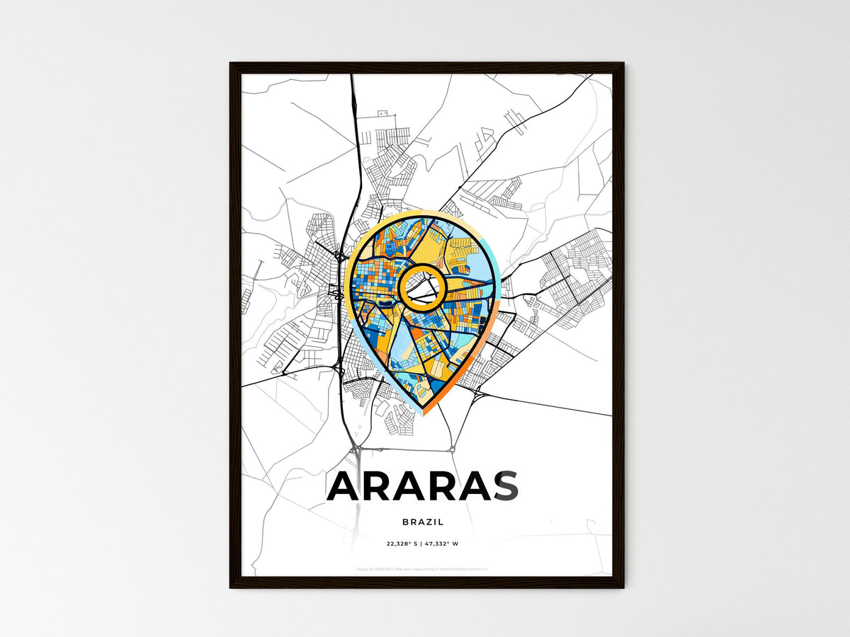 Araras Brazil wedding art map with pointer icon