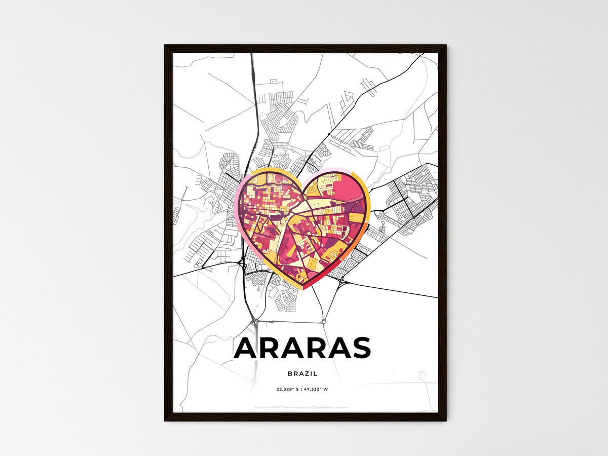 Araras Brazil wedding art map with heart icon