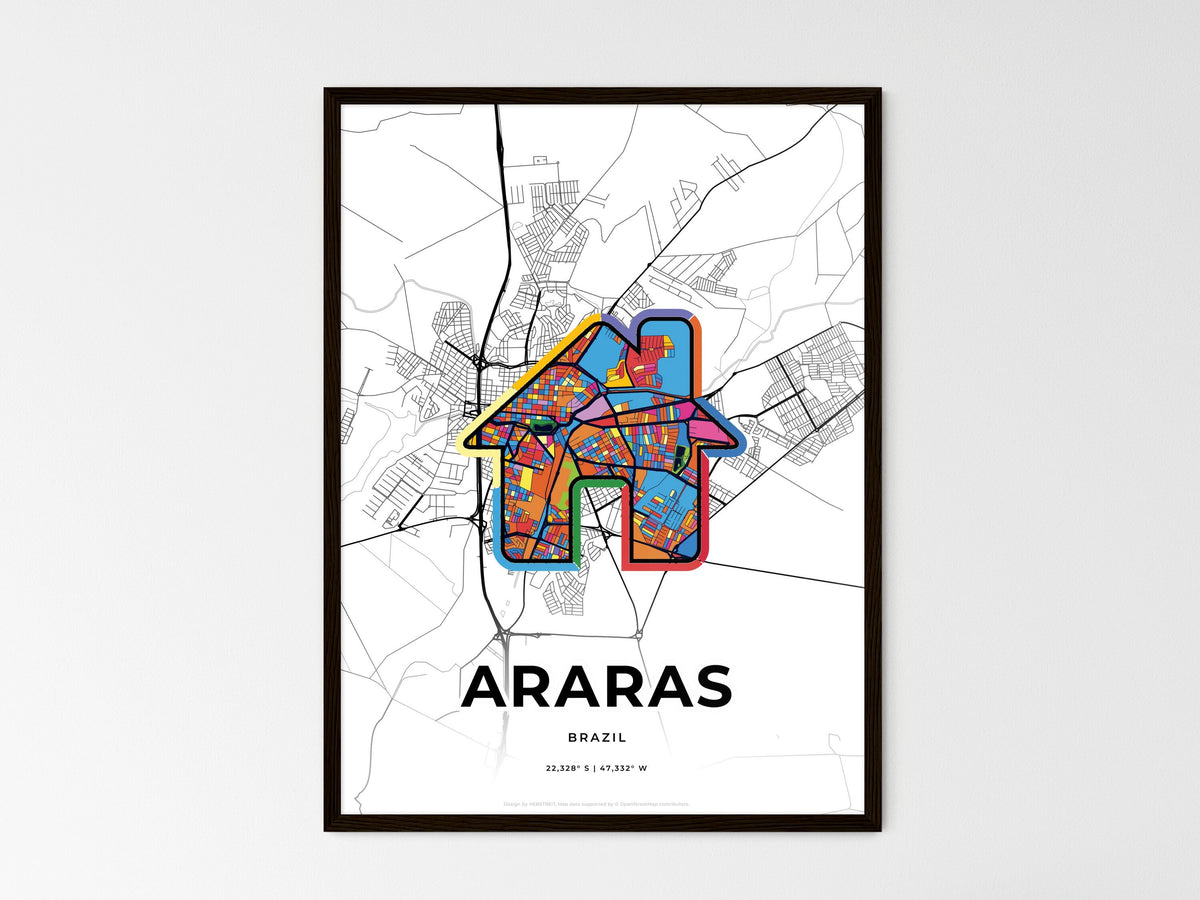 Araras Brazil wedding art map with home icon